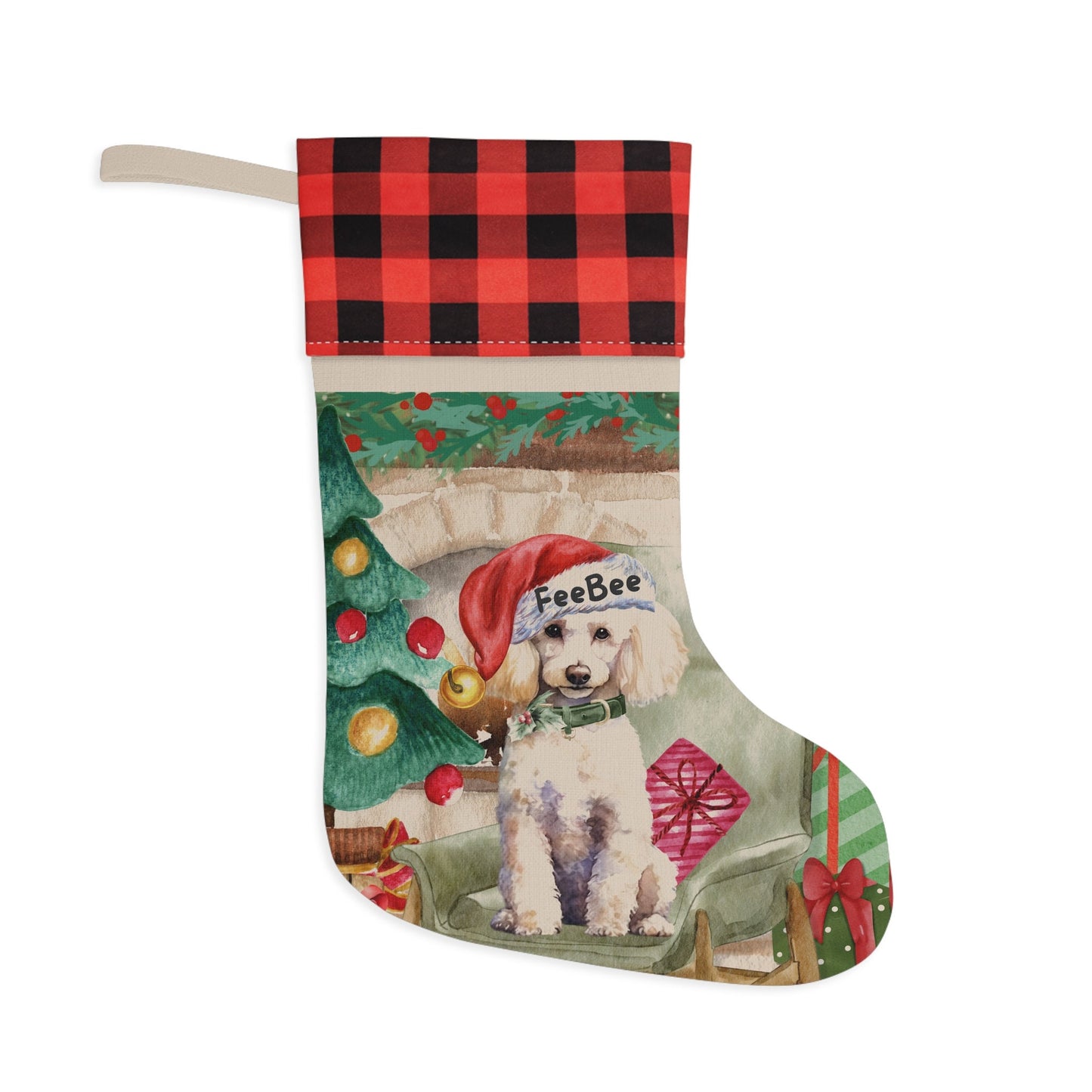 Personalized White Toy Poodle Dog Christmas Stocking - Custom Poodle Mom Dad Gift, Poodle Lover Burlap/Linen Stocking Christmas De