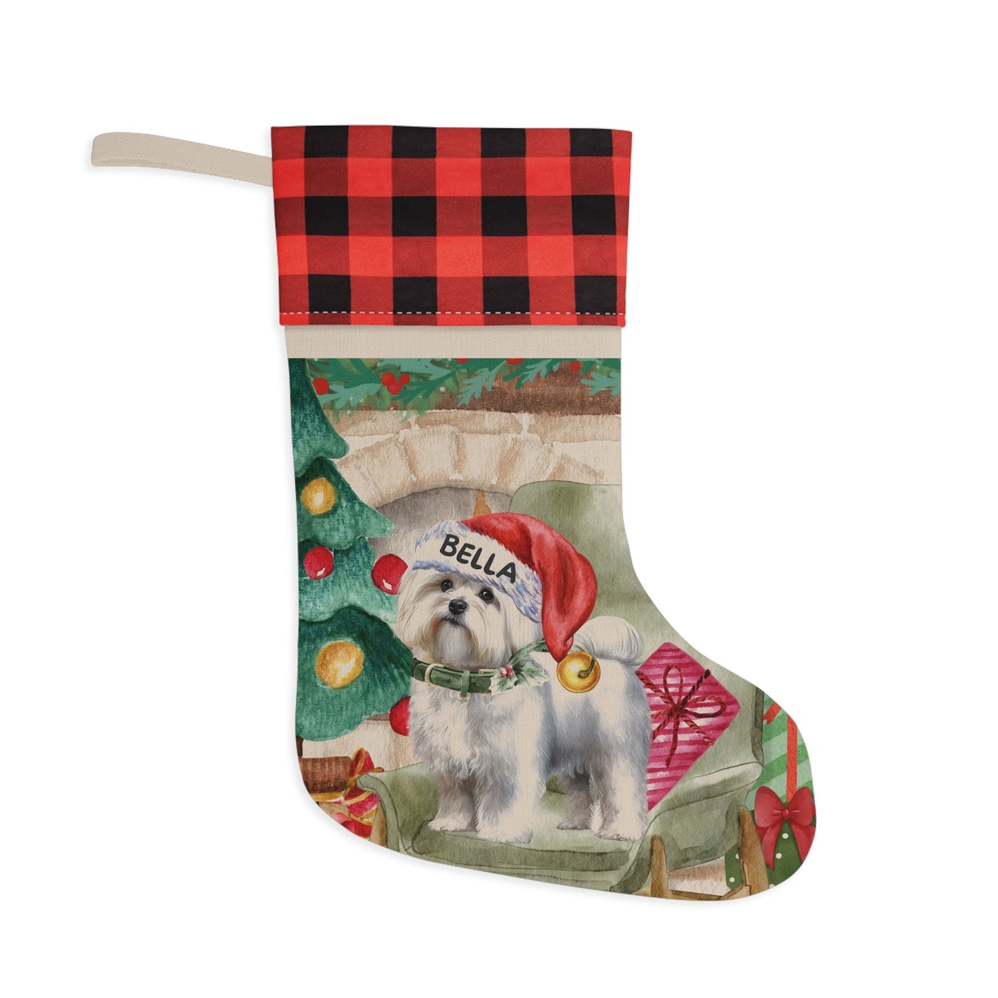 Personalized Maltese Dog Christmas Stocking - Custom Maltese  Mom Dad Gift, Maltese  Lover Burlap/Linen Stocking Christmas Decor