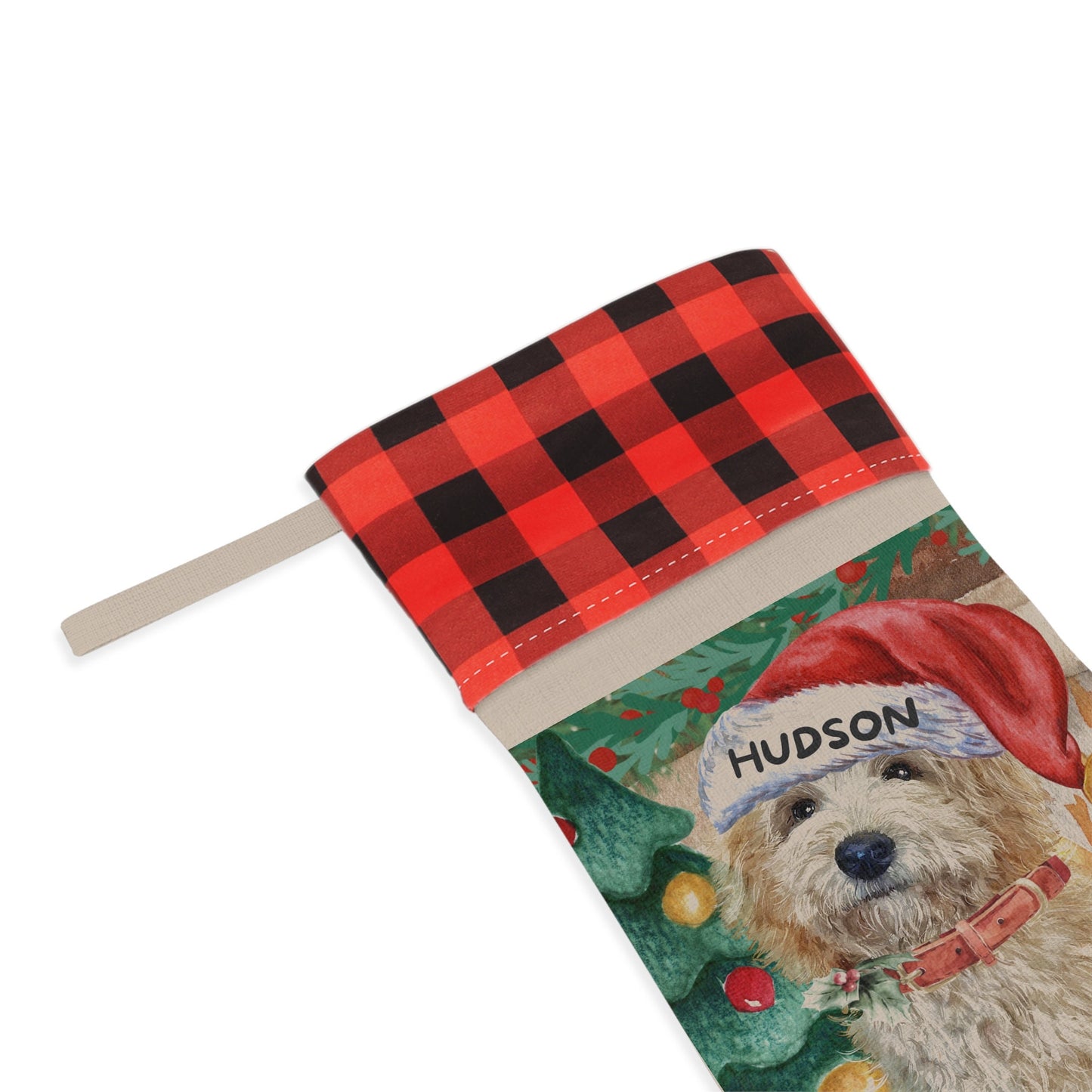 Personalized Tan Colored Goldendoodle - Labradoodle, Doodle Dog Christmas Stocking,Gift Idea for Cockapoo, Doodle Mom, Burlap/Line