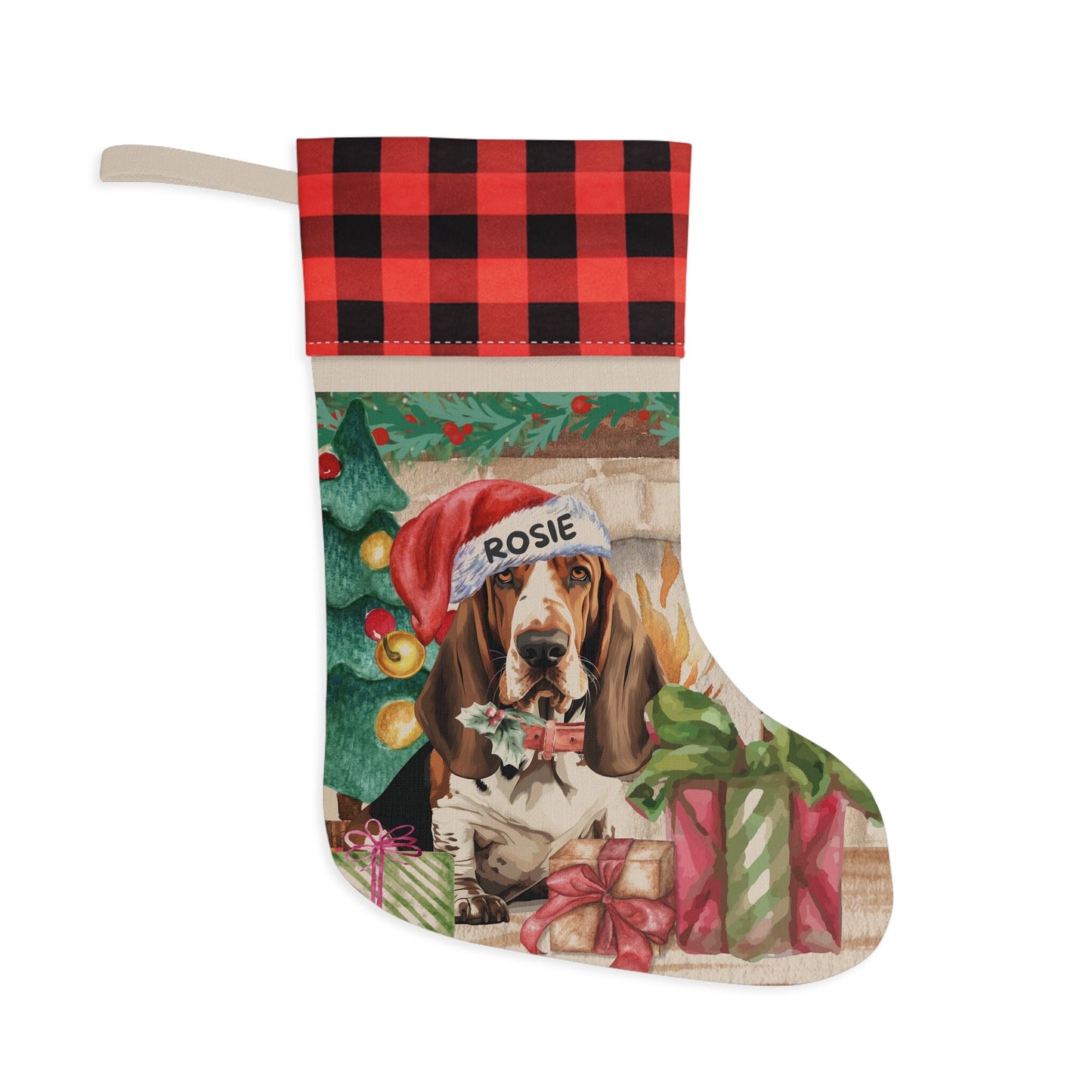 Personalized Basset Hound Christmas Stocking - Custom Basset Hound Dog Mom or Dad Gift, Basset Hound Keepsake Gift and Christmas D