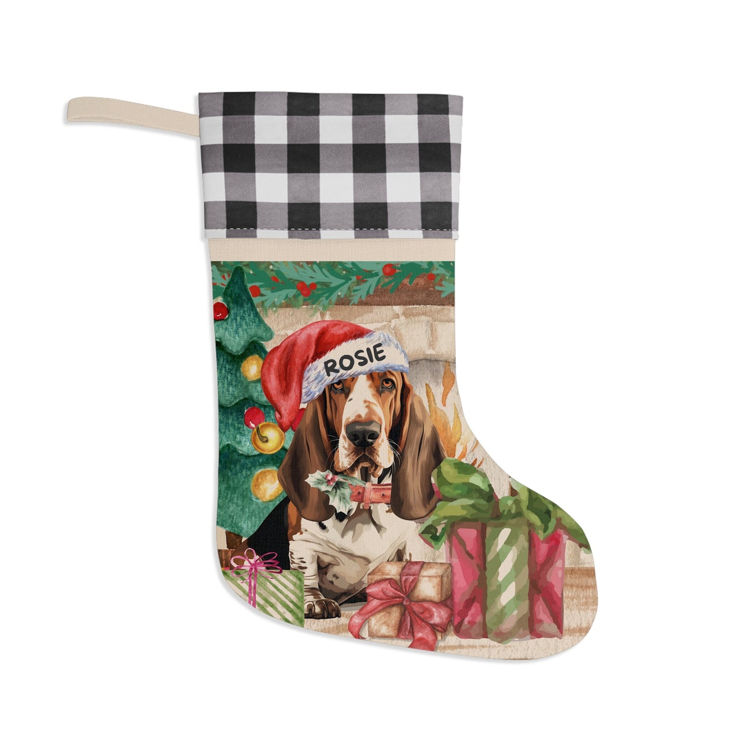 Personalized Basset Hound Christmas Stocking - Custom Basset Hound Dog Mom or Dad Gift, Basset Hound Keepsake Gift and Christmas D