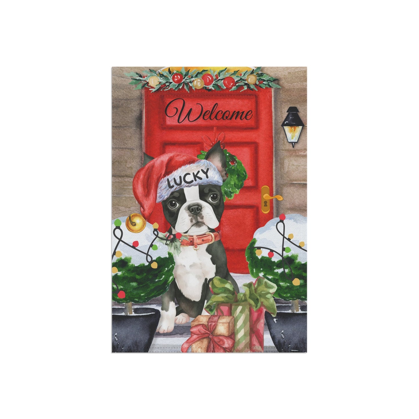 Personalized Boston Terrier Dog Christmas Flag - Custom Boston Terrier Mom Dad Holiday Gift, Double-sided Flag, Stand Not Included