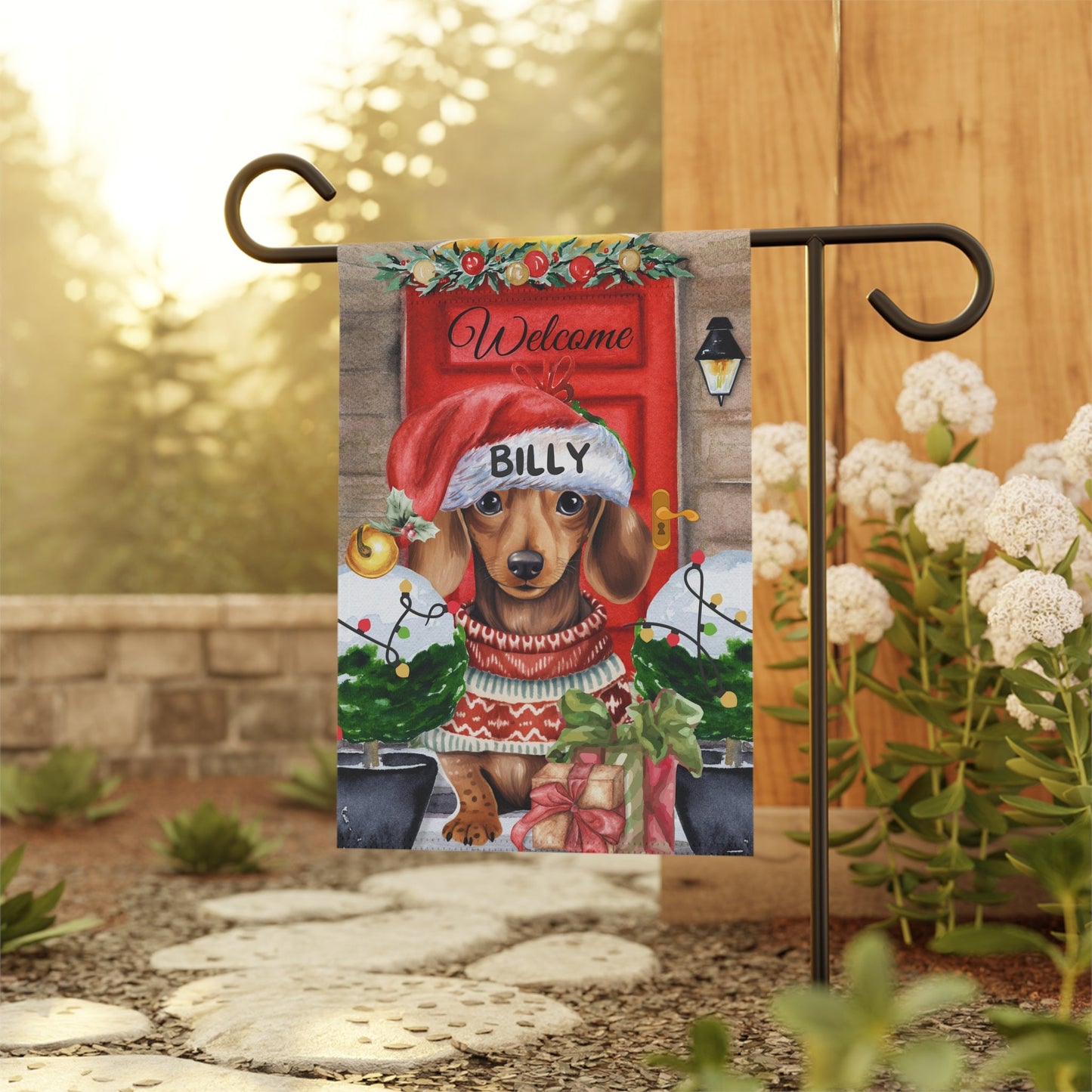 Personalized Dachshund Christmas Flag ,Custom Dachshund Mom Gift - Home Garden Dog Decor Flag, Pole Not Included