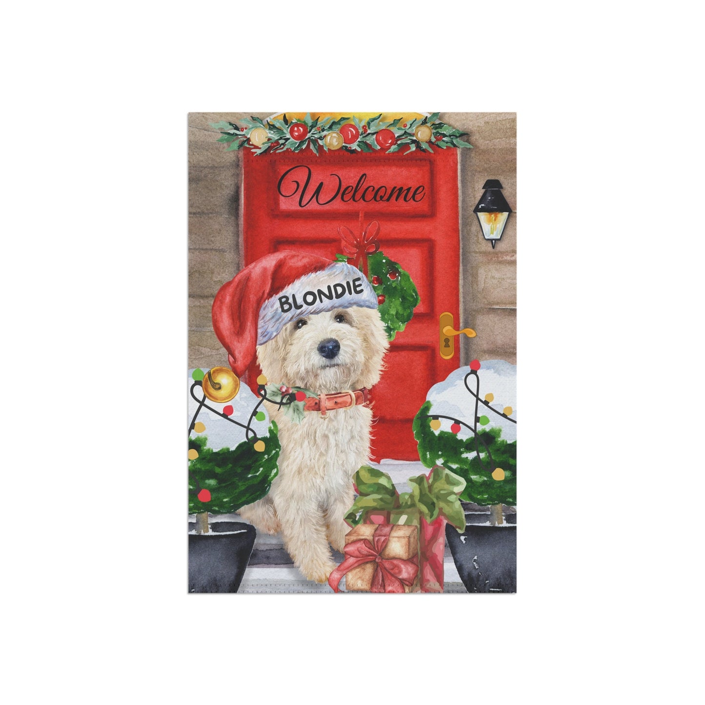 Personalized Doodle Dog Christmas Flag - Light Blonde White Doodle Mom Gift, Labradoodle, Goldendoodle, Cockapoo, Stand Not Includ