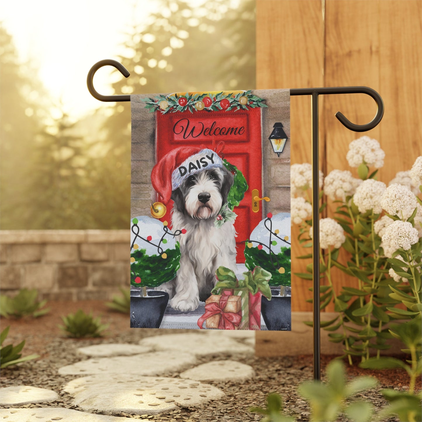 Personalized Sheepadoodle - Doodle, Old English Sheepdog Christmas Flag, Doodle Dog, Sheepdog Mom Gift, Home Garden Flag, Pole Not