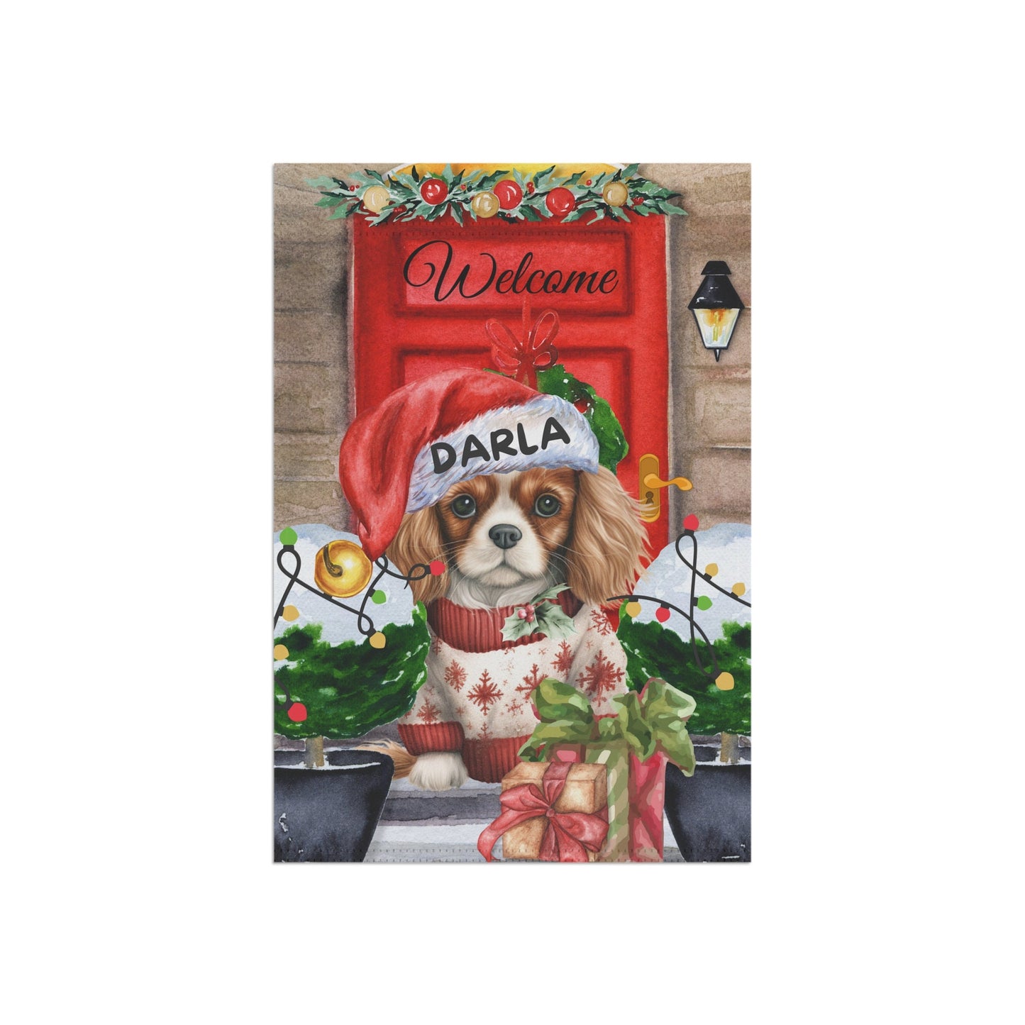 Personalized Cavalier King Charles Spaniel  Christmas Flag ,Custom Cavalier King Charles Mom Gift - Home Garden Dog Decor, Pole No