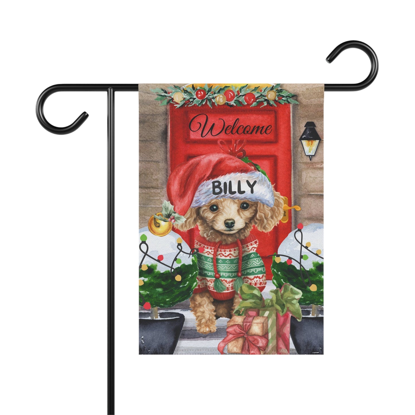 Personalized Apricot Tan Poodle Christmas Flag ,Custom Poodle Mom Gift - Home Garden Dog Decor Flag, Pole Not Included