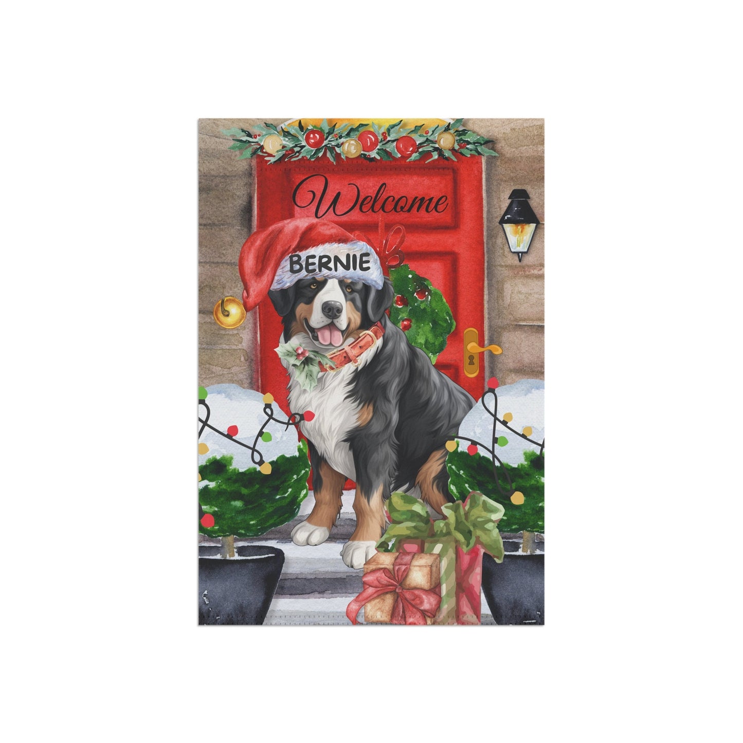 Personalized Bernese Mountain Dog Christmas Flag - Custom Bernese Mountain Dog Mom Gift, Home Garden Decor Flag, Pole Not Included