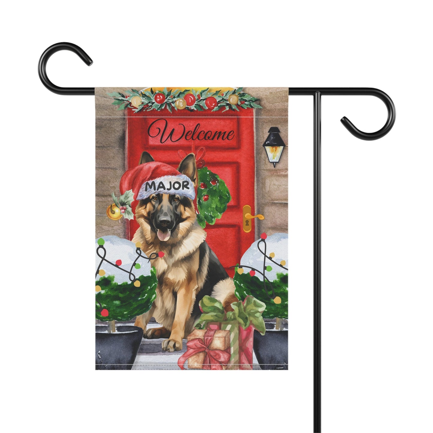 Personalized German Shepherd Dog Christmas Outdoor Flag - Custom German Shepherd Mom Dad Holiday Gift, Double-sided Flag, Stand No