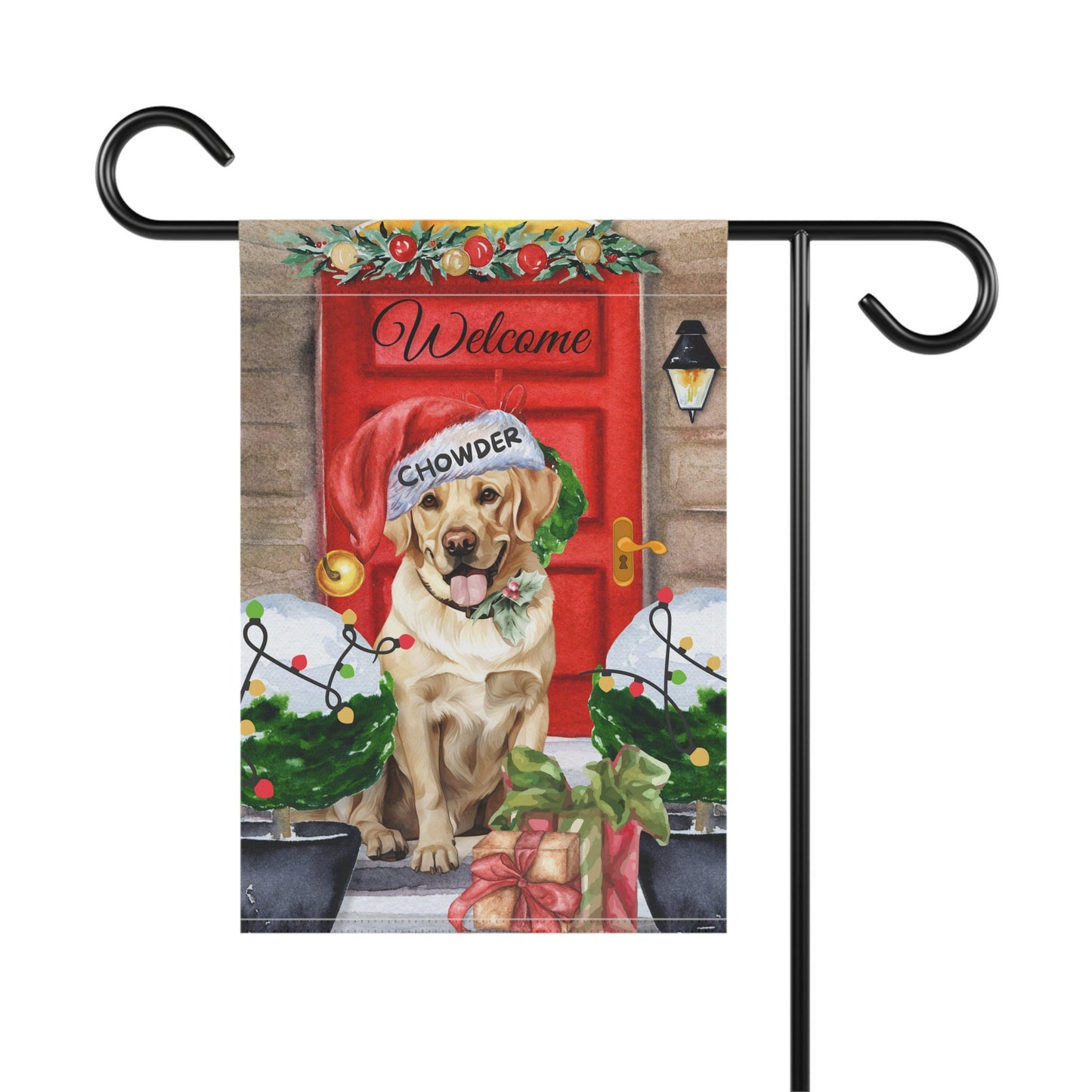 Personalized Yellow Labrador Retriever Dog Christmas Flag - Custom Yellow Lab Mom Dad Holiday Gift, Double-sided Flag, Stand Not I