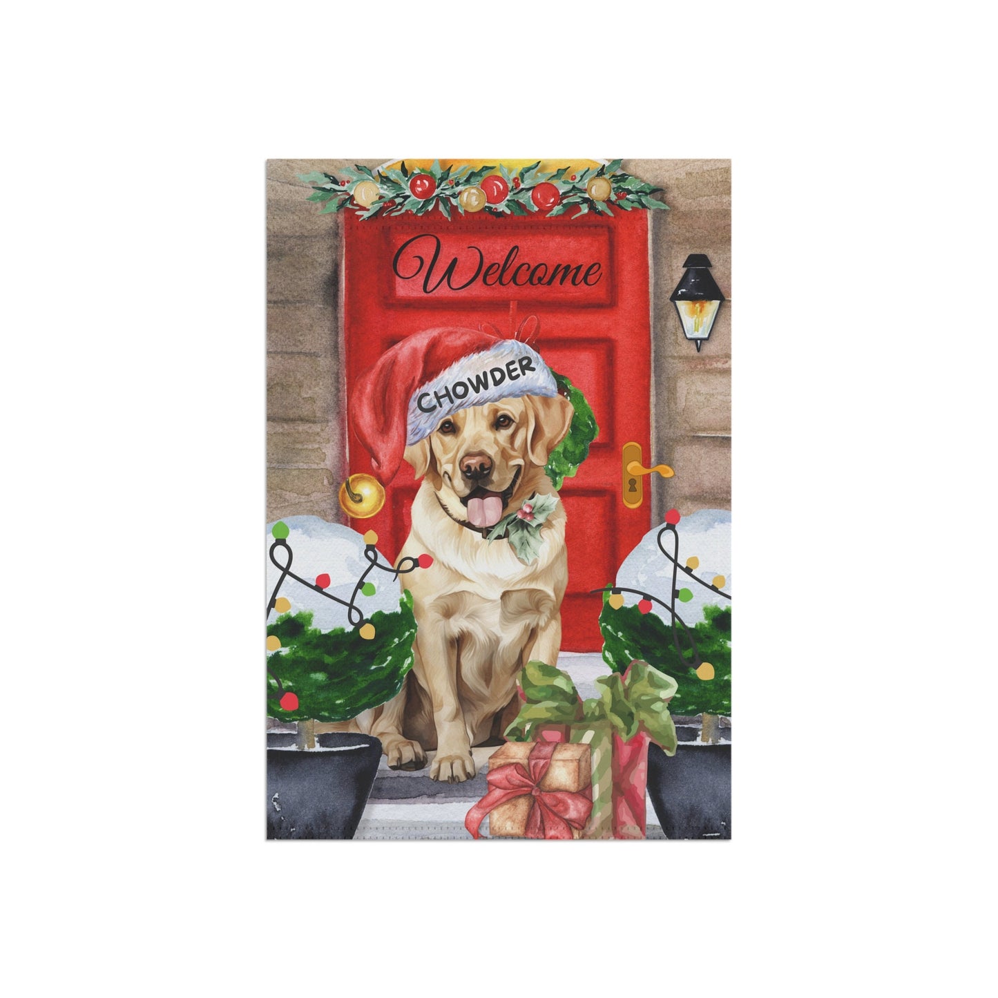 Personalized Yellow Labrador Retriever Dog Christmas Flag - Custom Yellow Lab Mom Dad Holiday Gift, Double-sided Flag, Stand Not I