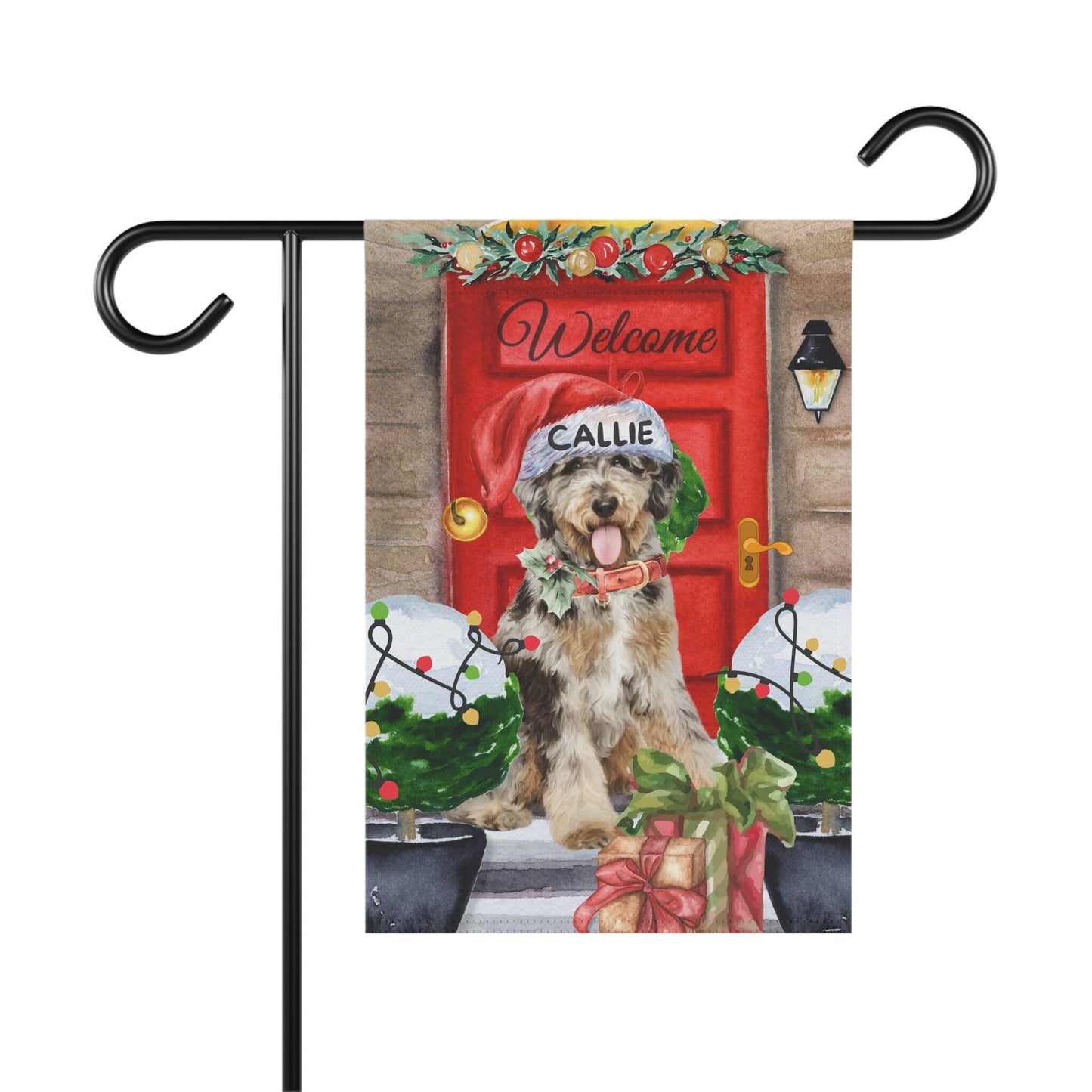 Bernedoodle - Aussiedoodle, Mountaindoodle Christmas Garden Flag, Doodle Dog Mom Gift, Double-sided Flag, Stand Not Included