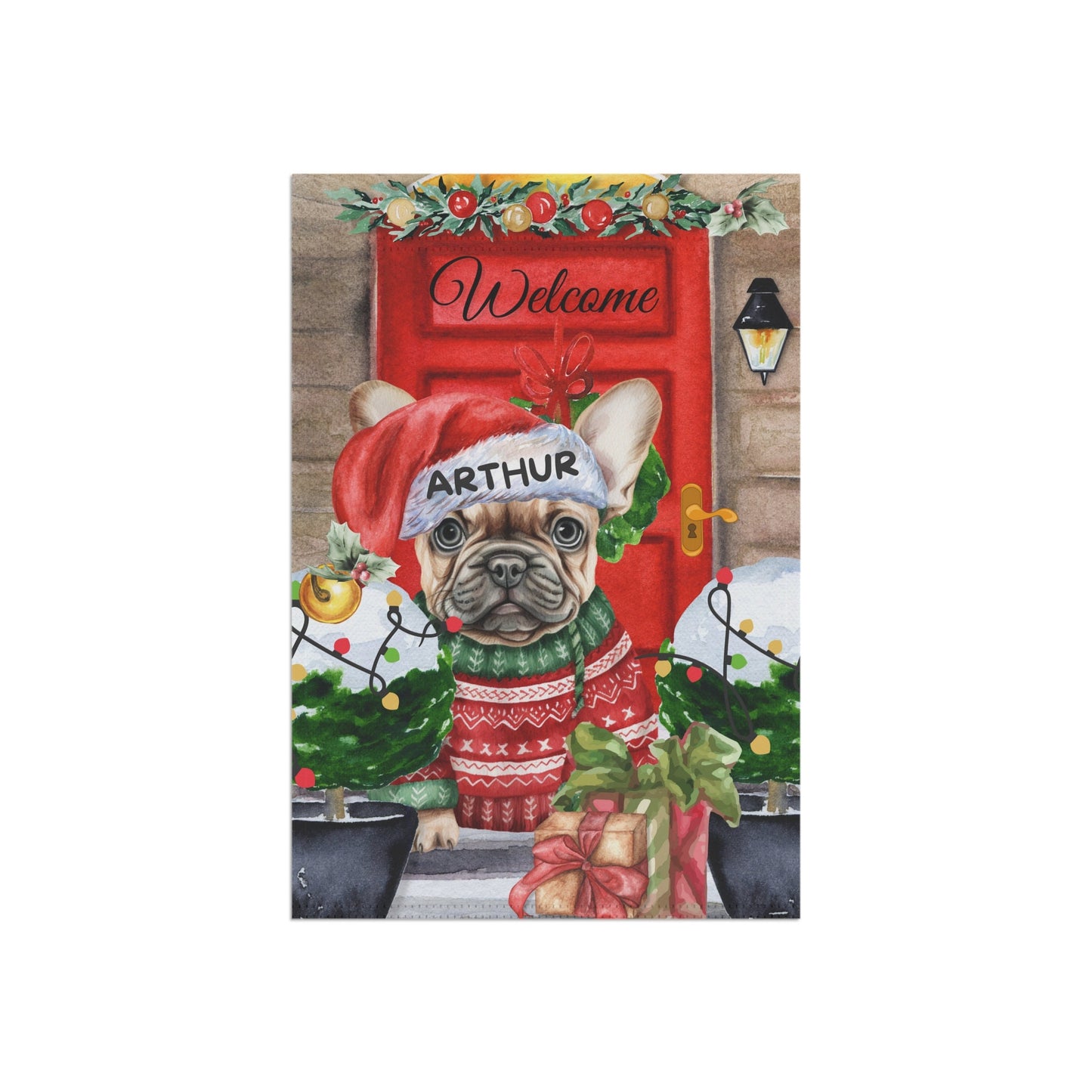 Personalized French Bulldog Christmas Flag - Custom Frenchie Mom Dad Holiday Gift, Double-sided House & Garden Flag, Stand Not Inc