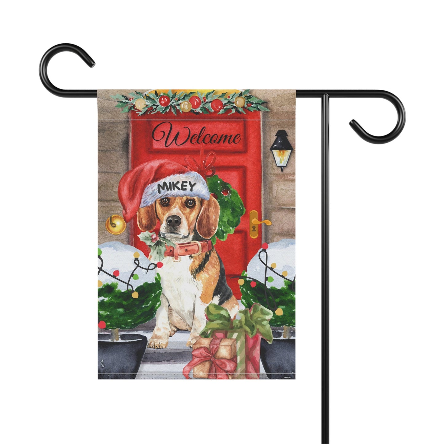 Personalized Beagle Dog Christmas Flag - Custom Beagle Mom Dad Holiday Gift, Double-sided Garden House Flag, Stand Not Included