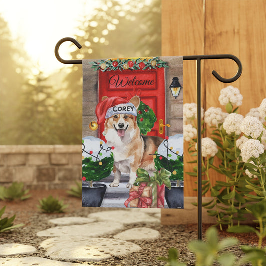 Personalized Corgi Christmas Flag - Custom Corgi Dog Mom Dad Holiday Gift, Double-sided Garden House Flag, Stand Not Included