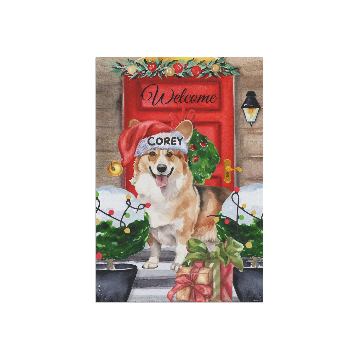 Personalized Corgi Christmas Flag - Custom Corgi Dog Mom Dad Holiday Gift, Double-sided Garden House Flag, Stand Not Included