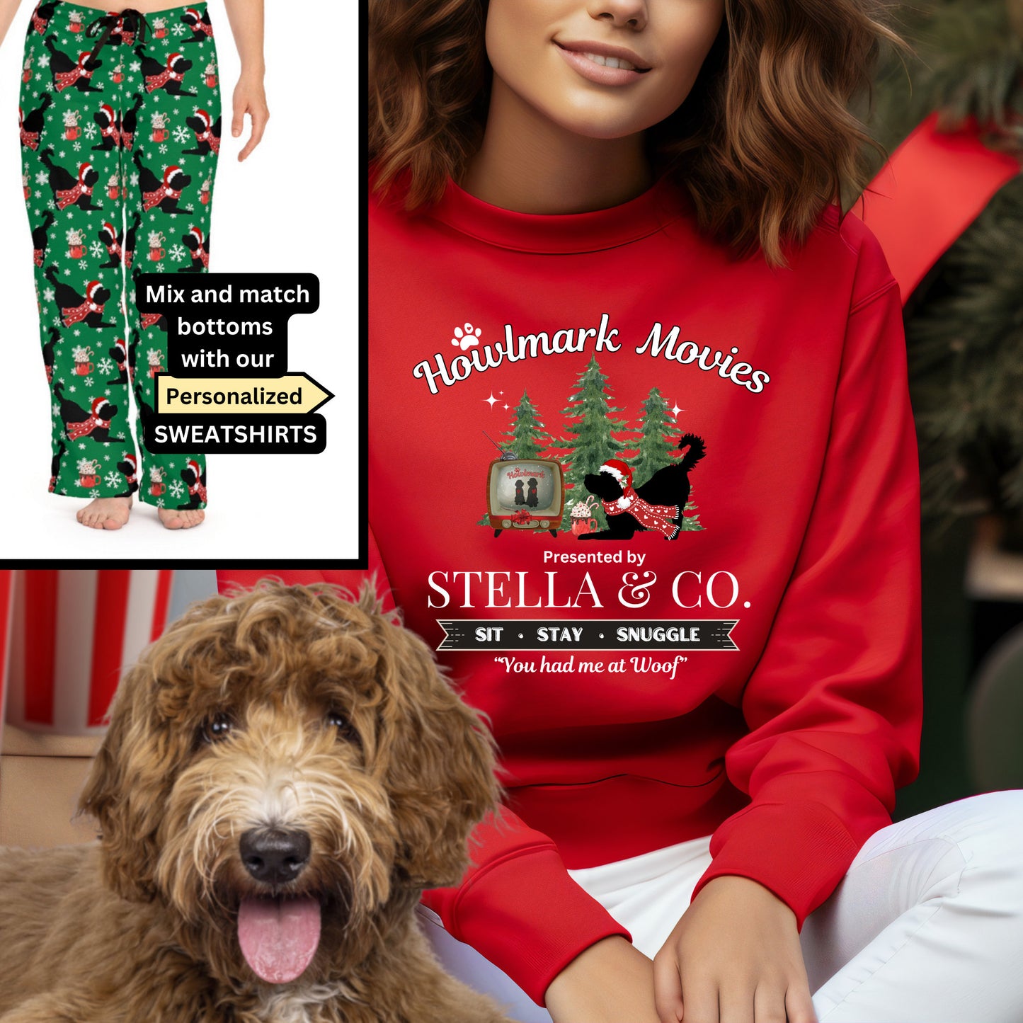 Doodle Dog Christmas Pajama Bottoms - Doodle Mom Pajama Lounge Pants, Doodle Mom Gift, Women's Dog Pajamas, Pair With Matching Swe