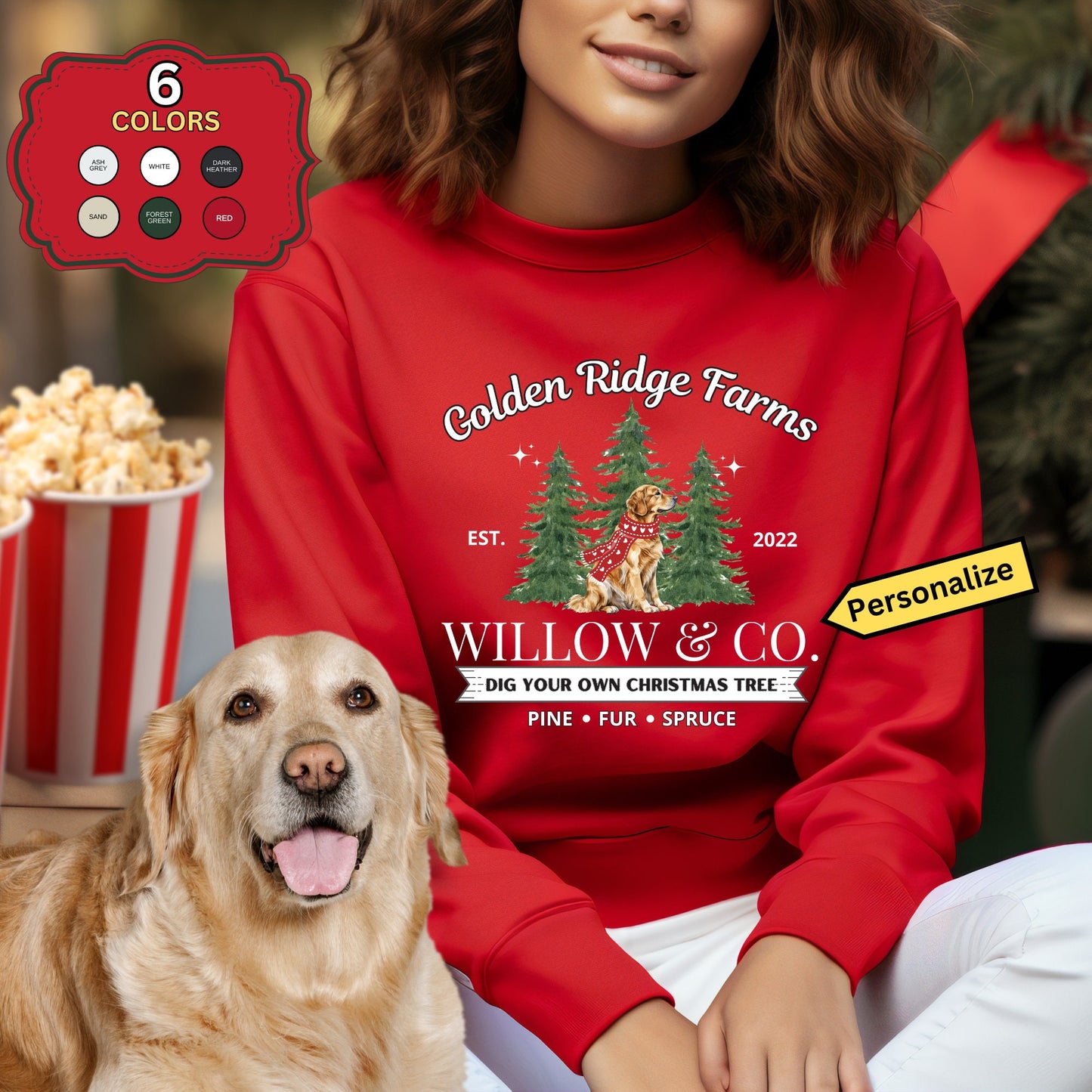 Personalized Golden Retriever Christmas Sweatshirt - Golden Retriever Dog Mom Gift Shirt, Custom Golden Lover Unisex Sweatshirt