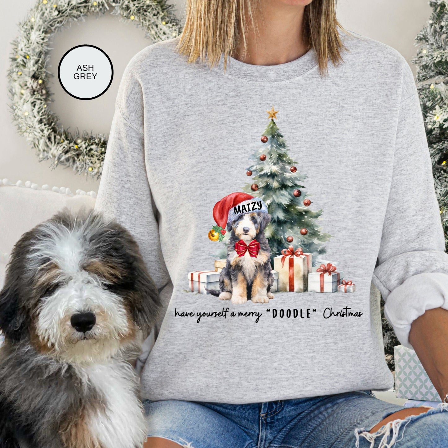 Personalized Bernedoodle - Doodle Dog Christmas Sweatshirt, Aussiedoodle, Sheepadoodle, Goldendoodle, Etc, Custom Doodle Mom Gift