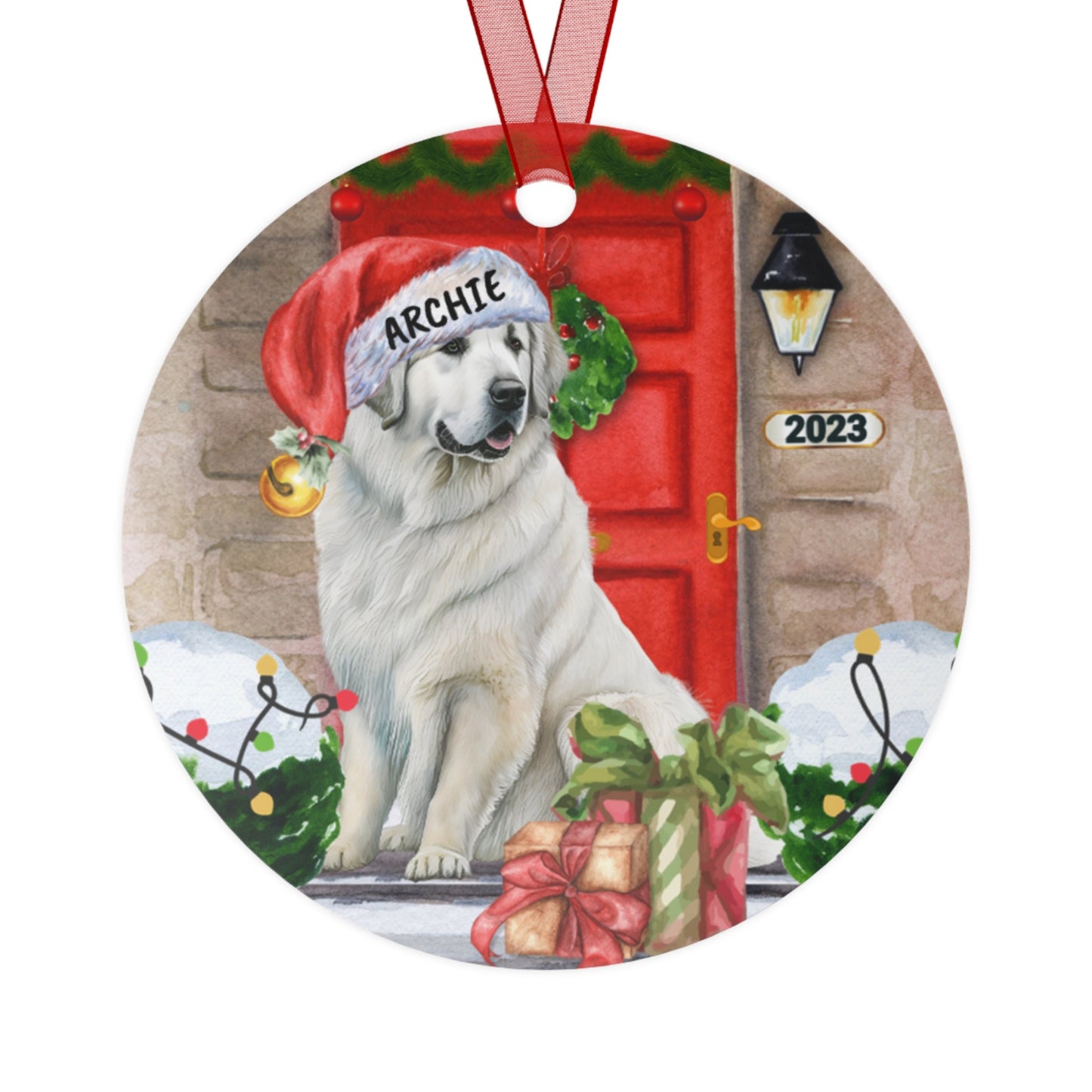 Personalized Great Pyrenees Christmas Metal Ornament - Great Pyrenees Gift Idea, Double Sided Print, Custom Great Pyrenees Keepsak