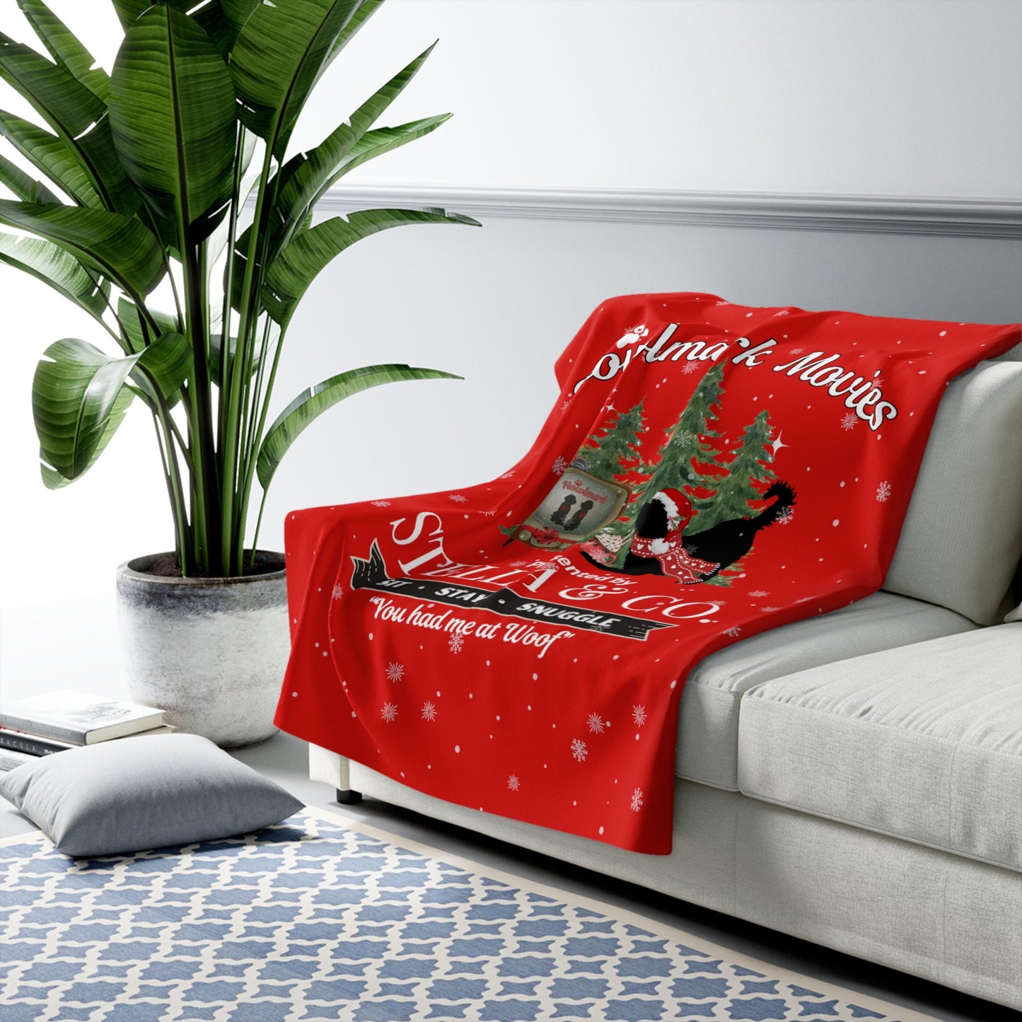 Personalized Doodle Dog Christmas Blanket - Funny "howlmark" Movies Doodle Mom Gift, Cozy Sherpa Fleece Dog Lover Blanket Gift Red