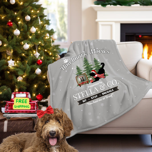 Personalized Doodle Dog Christmas Blanket - Funny "howlmark" Movies Doodle Mom Gift, Cozy Sherpa Fleece Dog Lover Blanket Gift, Gr