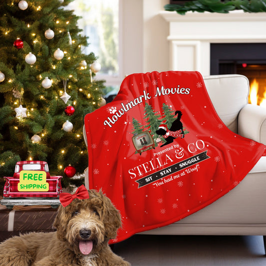 Personalized Doodle Dog Christmas Blanket - Funny "howlmark" Movies Doodle Mom Gift, Cozy Sherpa Fleece Dog Lover Blanket Gift Red