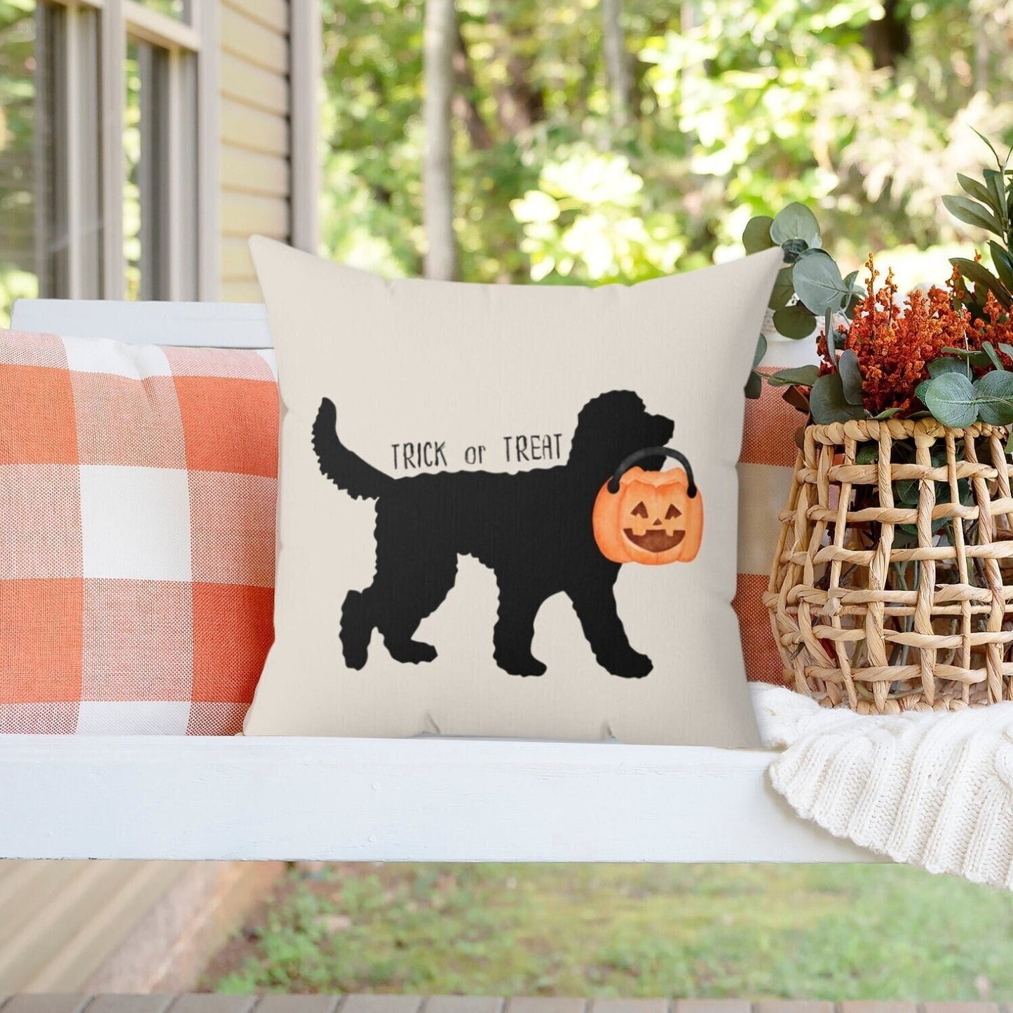 Doodle Dog Halloween Pillow - Doodle Silhouette Represents All Doodle Breeds, Goldendoodle, Labradodle, Bernedoodle, Aussiedoodle