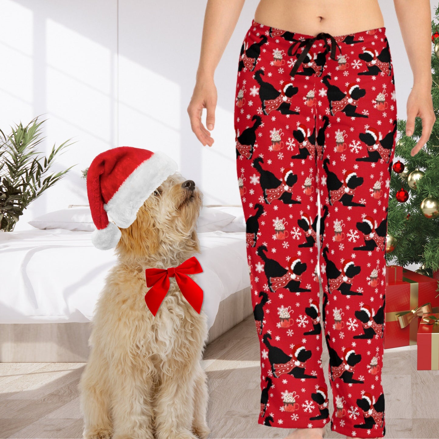 Doodle Dog Christmas Pajama Bottoms - Doodle Mom Pajama Lounge Pants, Doodle Mom Gift, Women's Dog Pajamas, Red Pair W Matching Sw