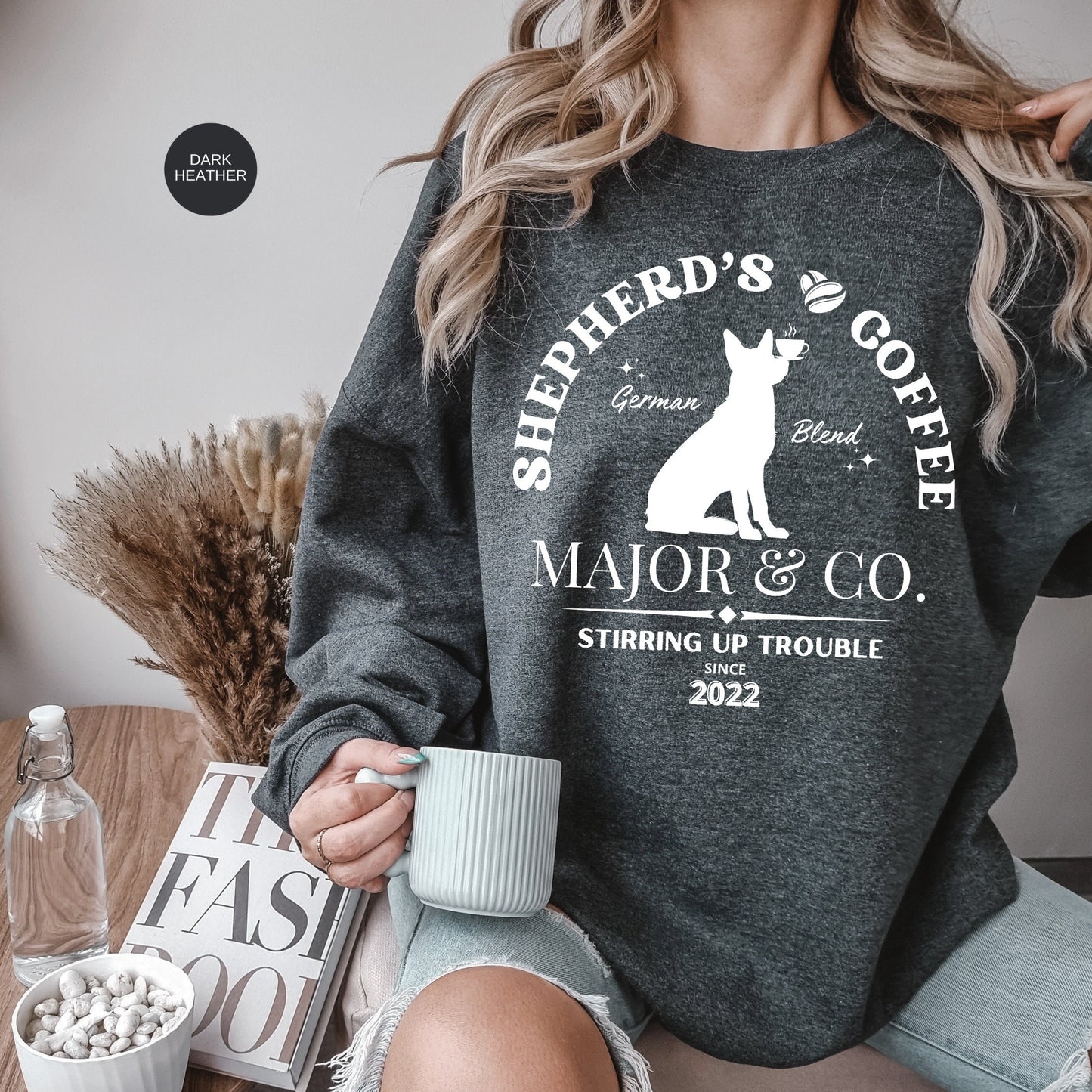 Personalized German Shepherd Coffee Sweatshirt - German Shepherd Lovers & Mom Dad Gift, German Shepherd Coffee Shirt Birthday Chri