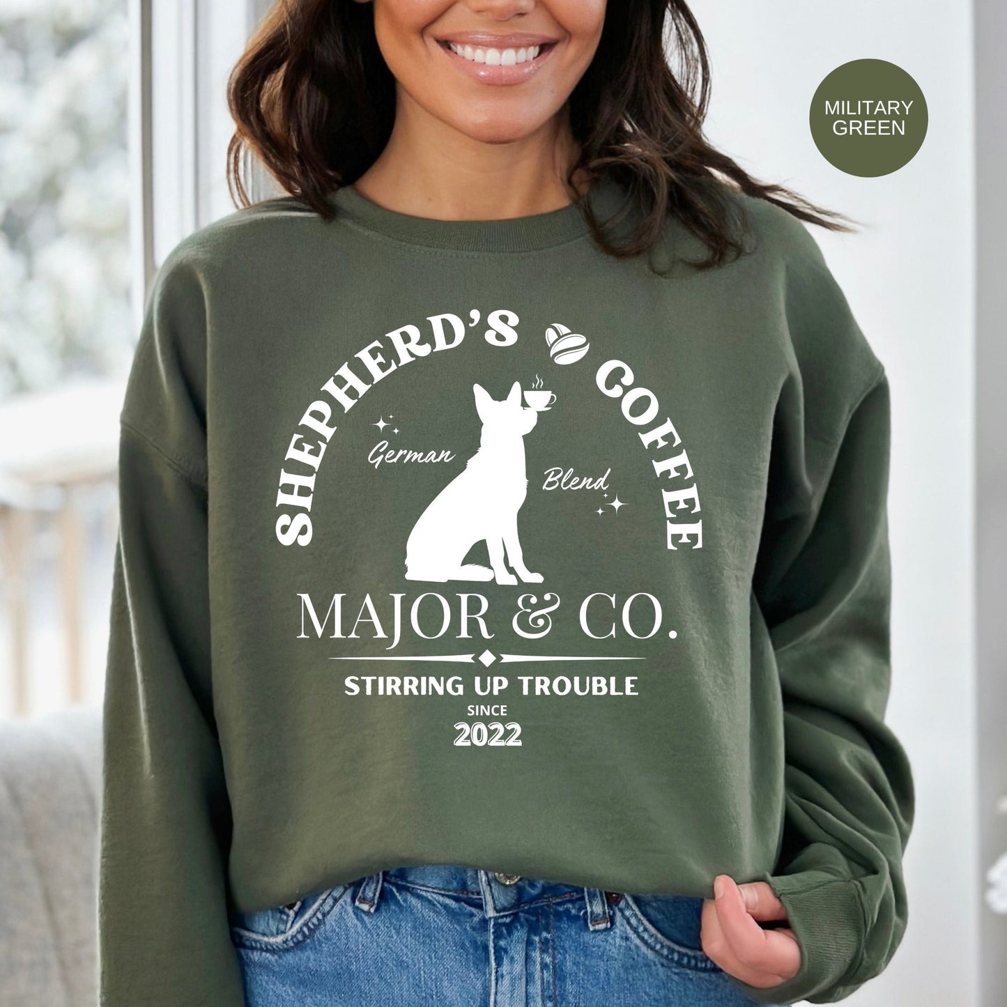 Personalized German Shepherd Coffee Sweatshirt - German Shepherd Lovers & Mom Dad Gift, German Shepherd Coffee Shirt Birthday Chri