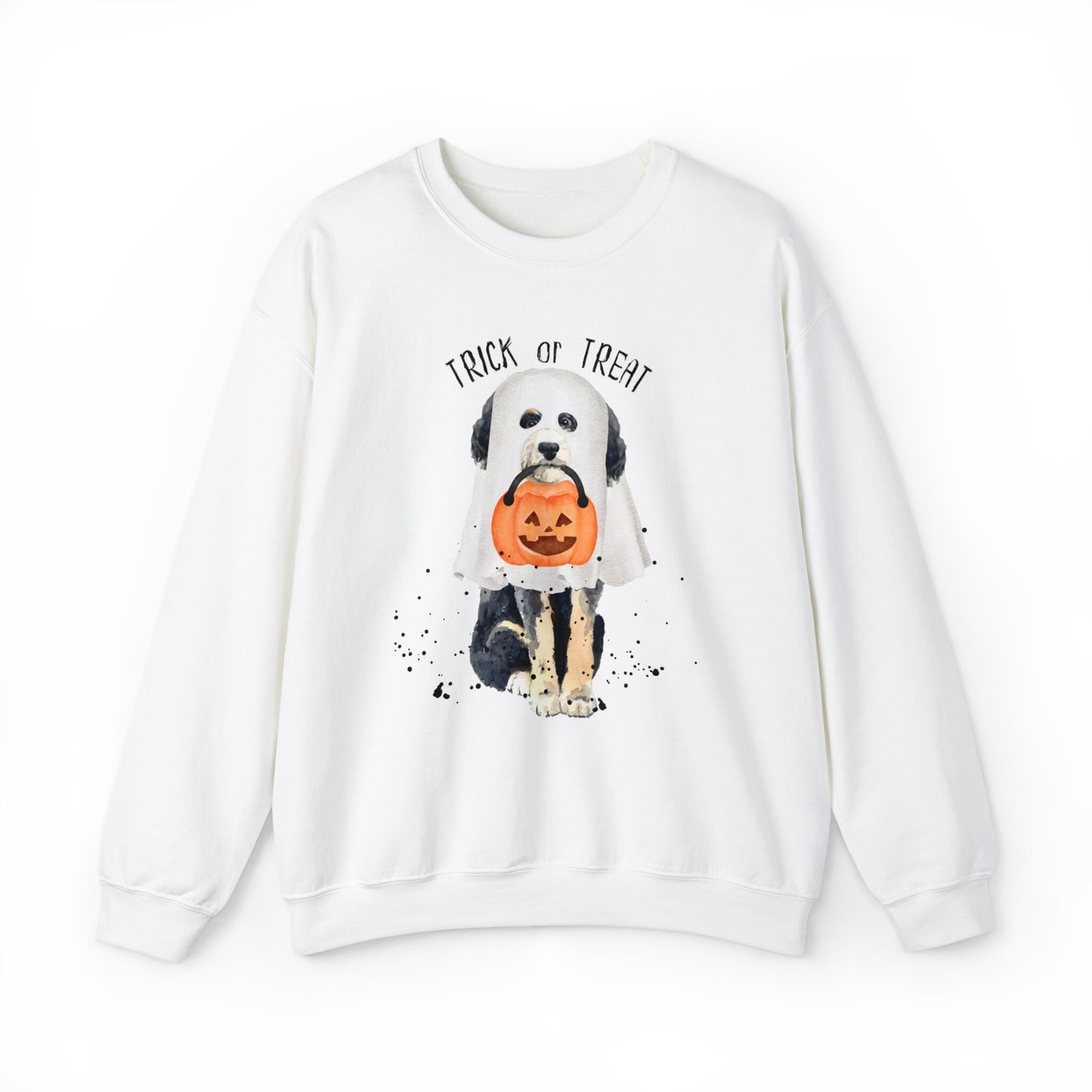 Halloween Bernedoodle Dog Ghost Sweatshirt - Trick or Treat Doodle Sweatshirt, Bernedoodle Doodle Mom Halloween Gift