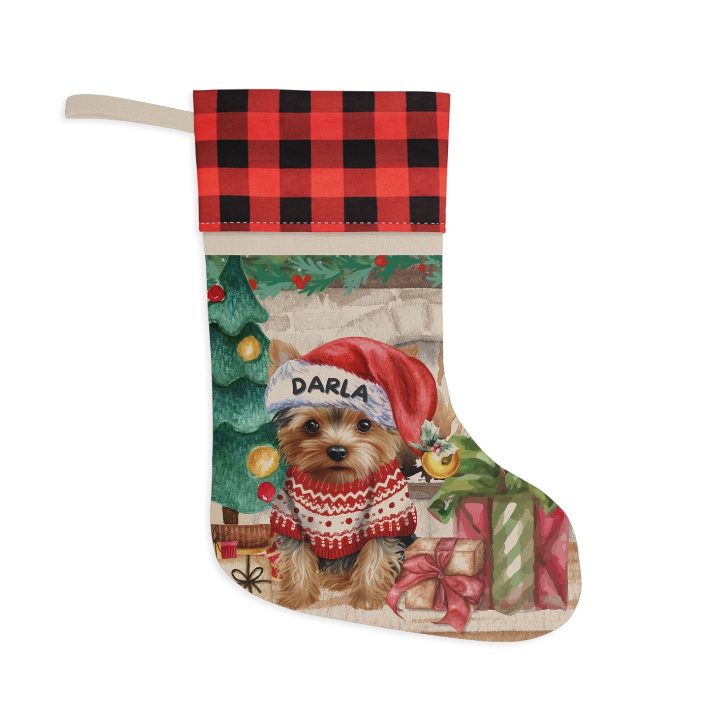 Yorkshire Terrier - Yorkie Dog Christmas Stocking, Yorkie Mom or Dad Gift, Yorkie Lover Stocking Gift, Burlap/Linen Stocking