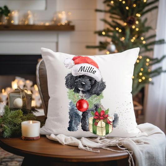 Personalized Black White Toy/Puppy Poodle Christmas Pillow - Poodle Mom Gift, Custom Poodle Dog Holiday Gift -pillow 16x16 Insert