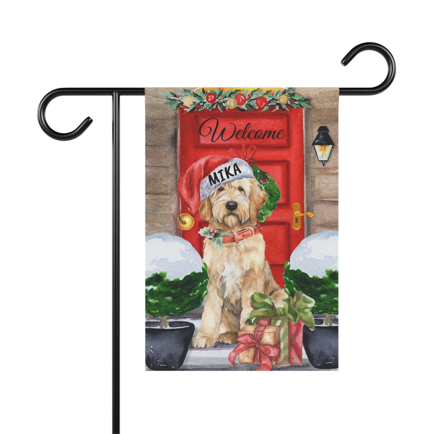 Personalized Blonde Goldendoodle Dog Christmas Flag - Doodle Mom Gift, Labradoodle, Double Doodle Etc., Double-sided, Stand Not In