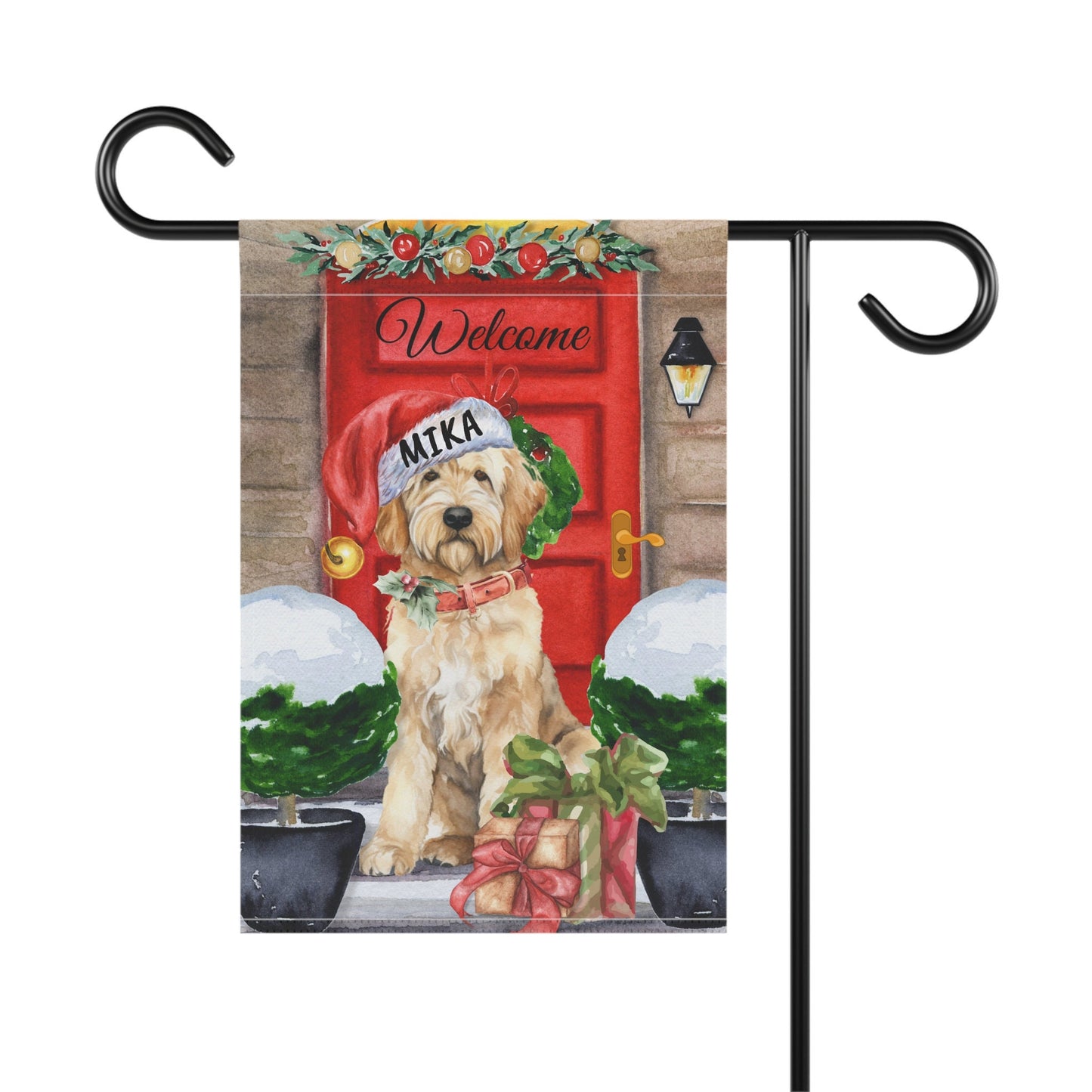 Personalized Blonde Goldendoodle Dog Christmas Flag - Doodle Mom Gift, Labradoodle, Double Doodle Etc., Double-sided, Stand Not In