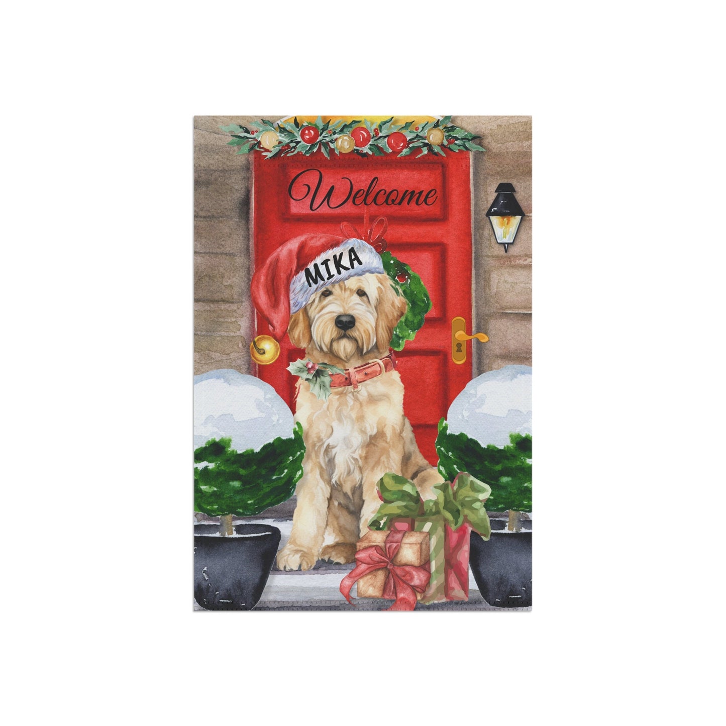 Personalized Blonde Goldendoodle Dog Christmas Flag - Doodle Mom Gift, Labradoodle, Double Doodle Etc., Double-sided, Stand Not In