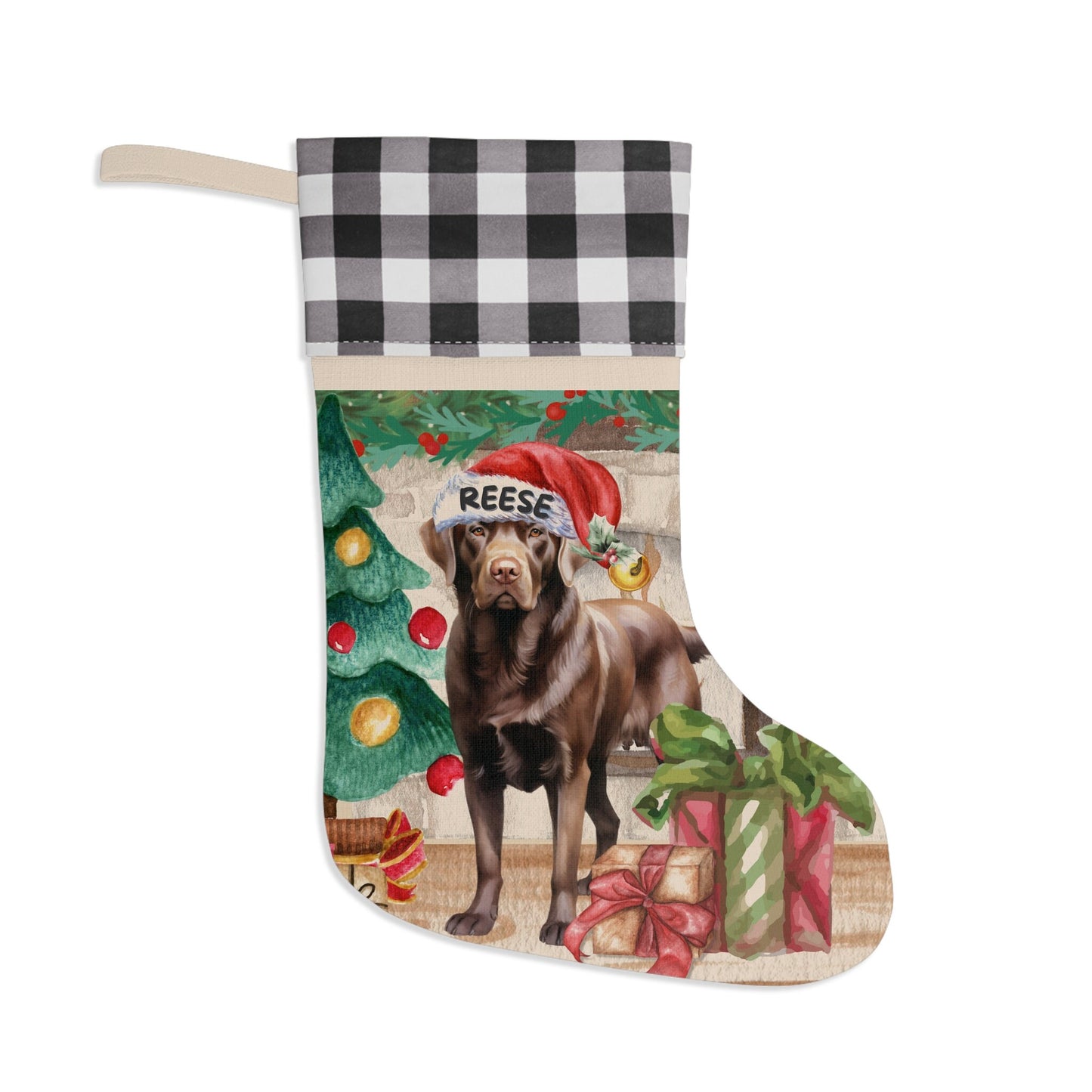 Personalized Chocolate Labrador Retriever  Christmas Stocking - Custom Brown Lab Mom or Dad Gift, Brown Lab Gift, Dog Stocking