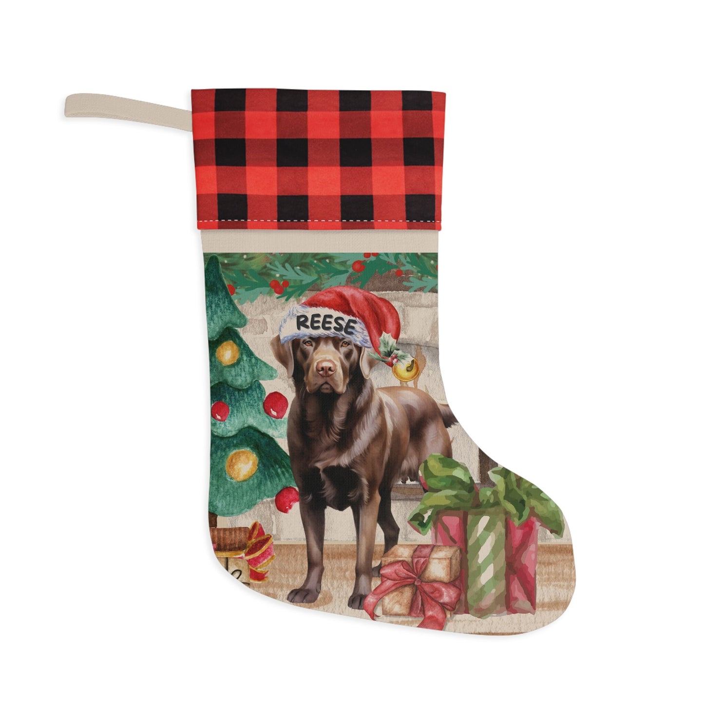 Personalized Chocolate Labrador Retriever  Christmas Stocking - Custom Brown Lab Mom or Dad Gift, Brown Lab Gift, Dog Stocking