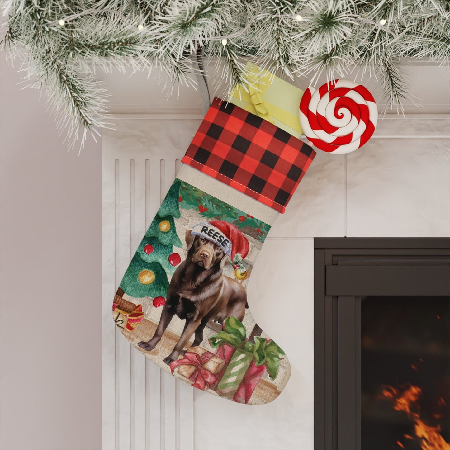 Personalized Chocolate Labrador Retriever  Christmas Stocking - Custom Brown Lab Mom or Dad Gift, Brown Lab Gift, Dog Stocking