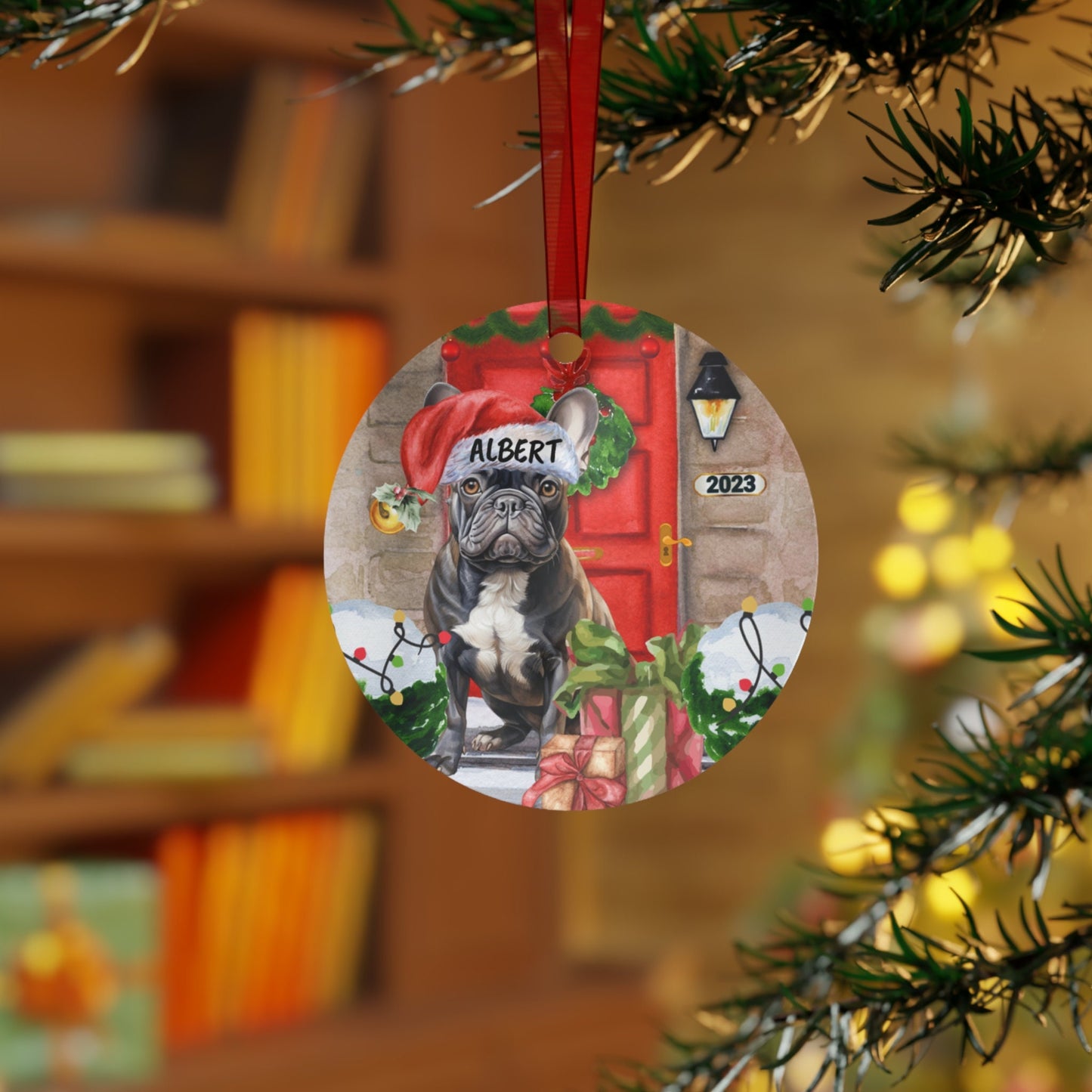 Personalized Black French Bulldog - Frenchie Christmas Ornament, Custom Black Frenchie Dog Mom Gift, French Bulldog Keepsake Metal