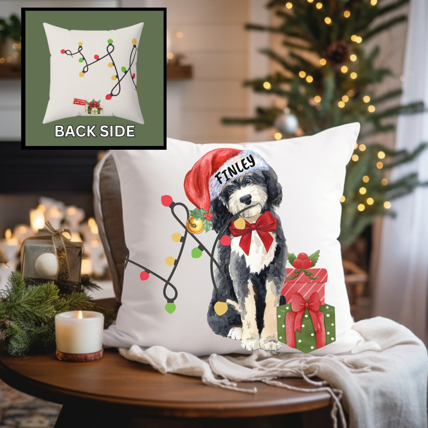 Personalized Bernedoodle Doodle Dog Christmas Pillow - Doodle Dog Mom/ Dad Gift, Custom Doodle Dog Keepsake Gift, 16x16 Pillow