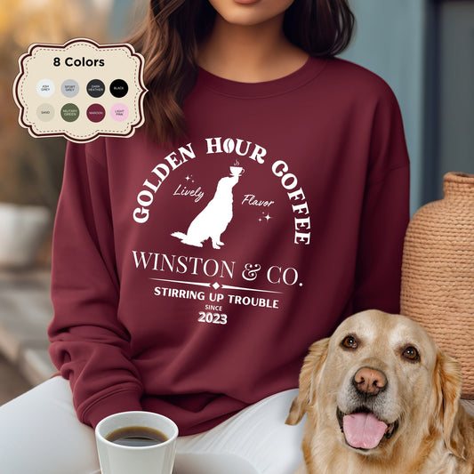 Personalized Golden Retriever Coffee Sweatshirt - Perfect Christmas or Bday Gift for Golden Retriever Moms, Funny Dog and Coffee L