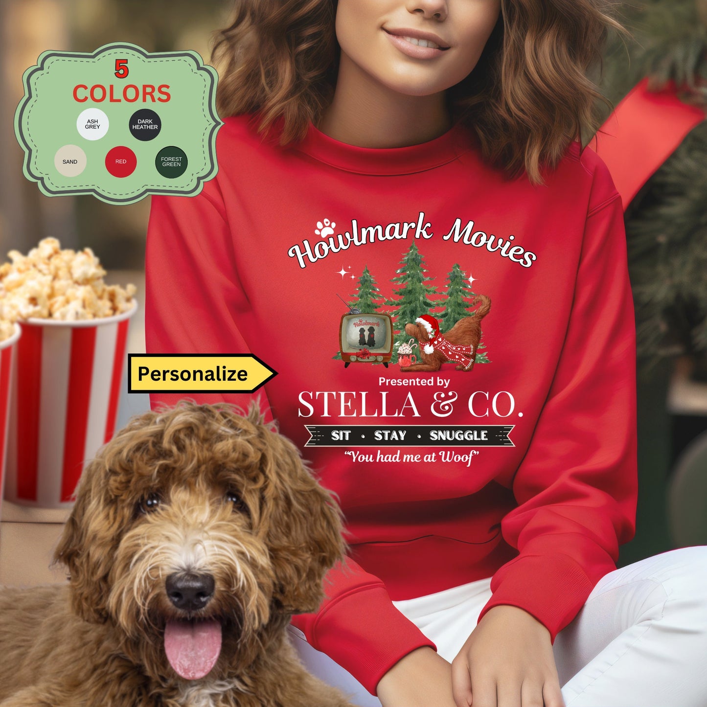 Personalized Apricot Red Doodle Dog Christmas Sweatshirt - Goldendoodle, Bernedoodle Labradoodle, Aussiedoodle, Apricot Doodle Mom