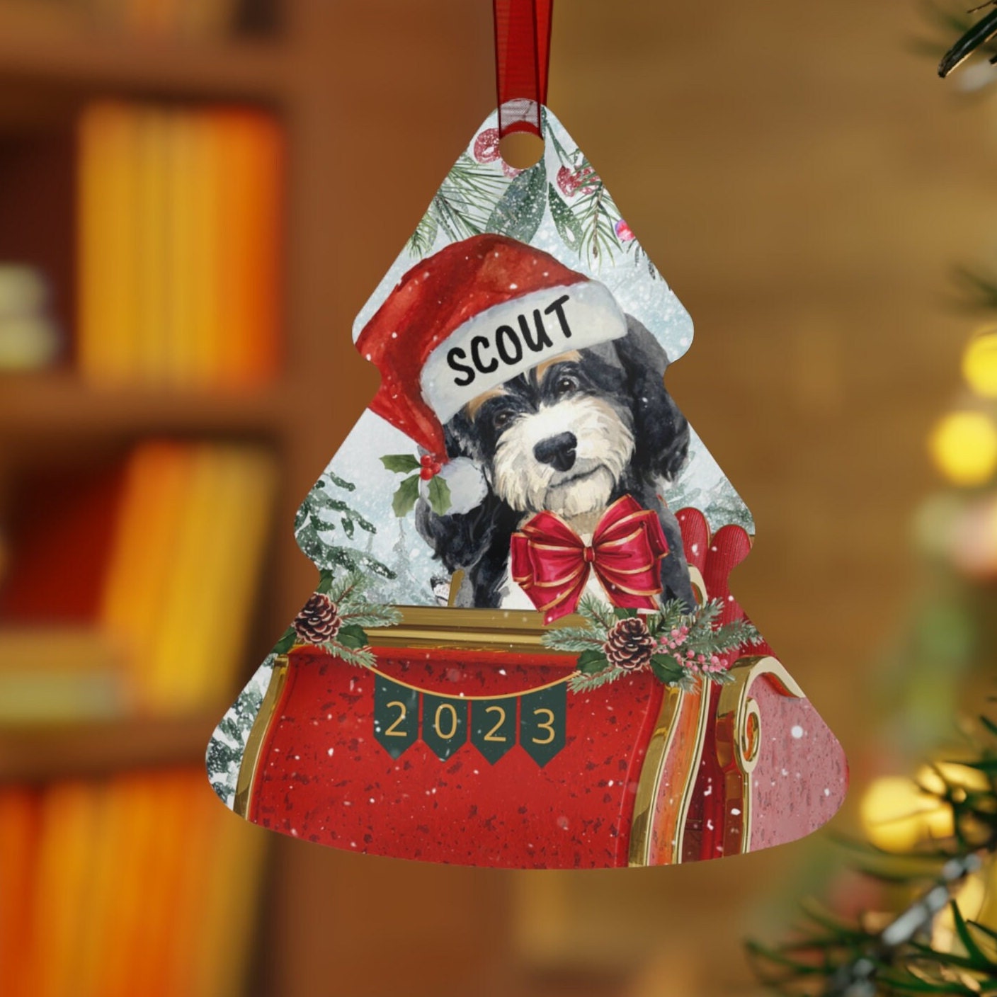 Personalized Bernedoodle Christmas Ornament - Metal Custom Black and White Dodle Mom Gift, Bernedoodle Dog Mom GIft, Dog Ornament