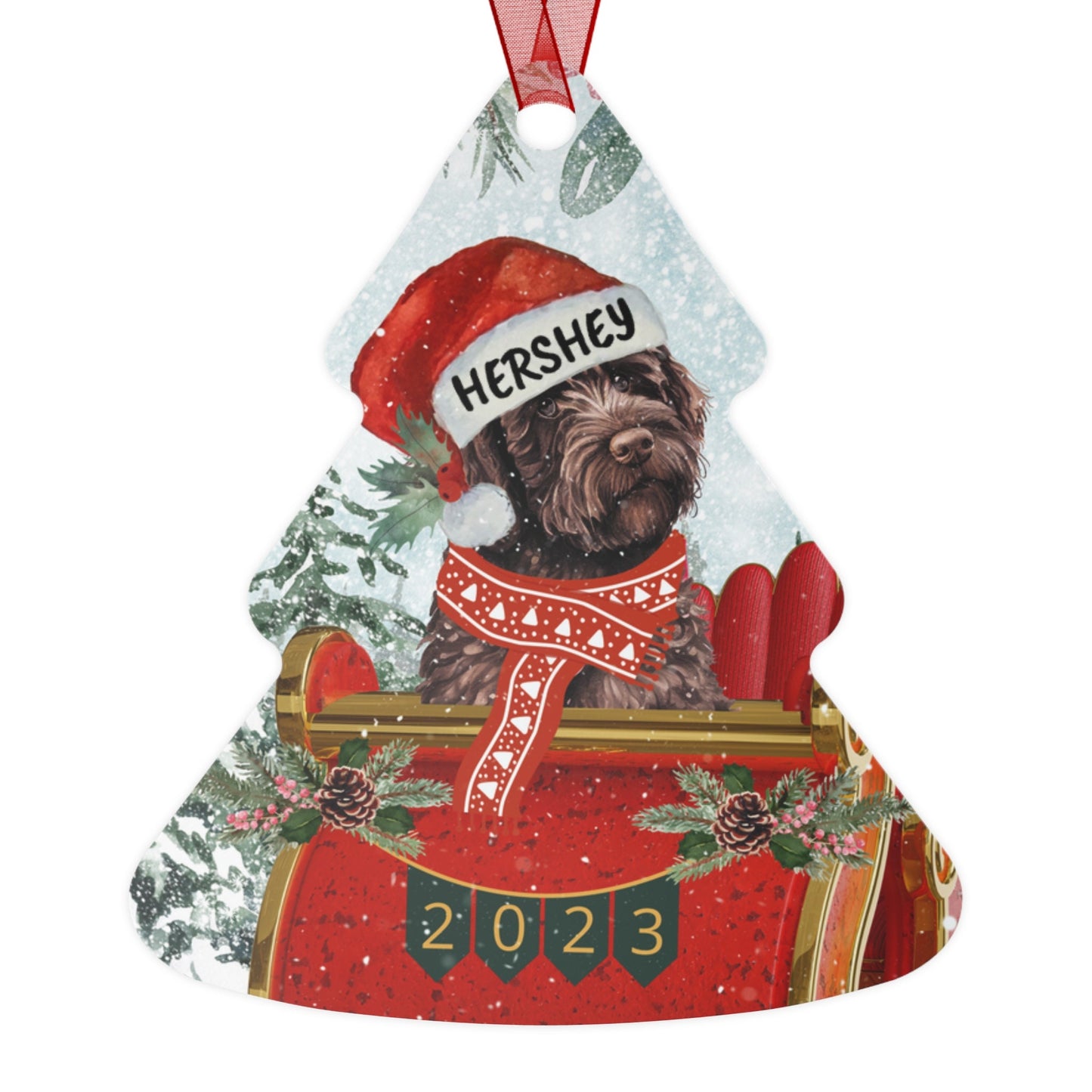 Personalized Chocolate Brown Doodle Christmas Ornament - Aluminum Doodle Mom Gift, Labradoodle, Goldendoodle, Doodle Dog