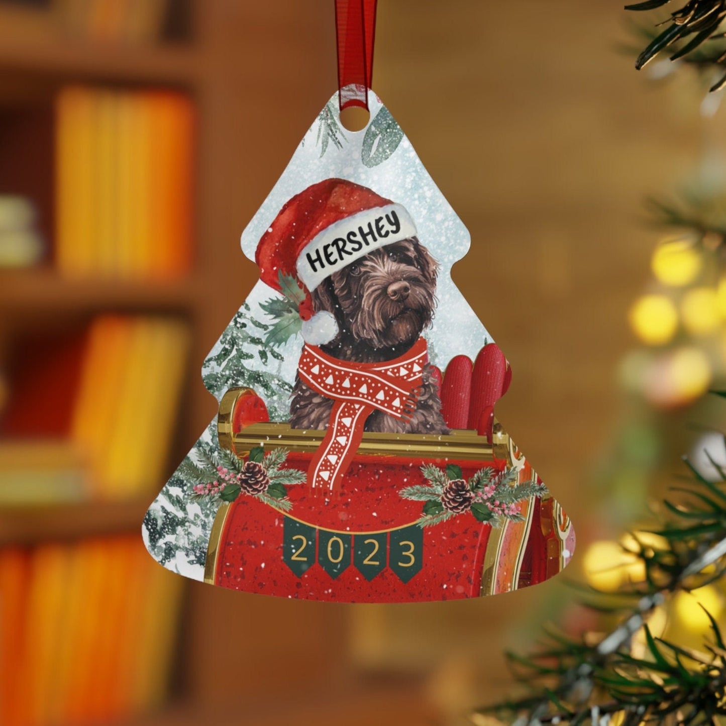 Personalized Chocolate Brown Doodle Christmas Ornament - Aluminum Doodle Mom Gift, Labradoodle, Goldendoodle, Doodle Dog