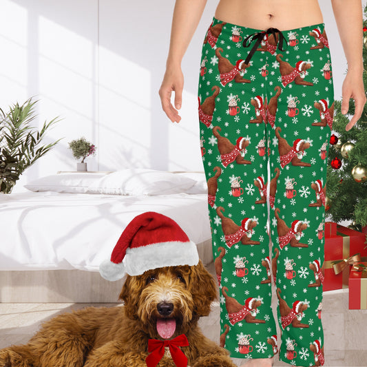 Red Apricot Doodle Dog Christmas Pajama Bottoms - Doodle Mom Pajama Lounge Pants, Doodle Mom Gift, Dog Pajamas, Pair W Matching Sw