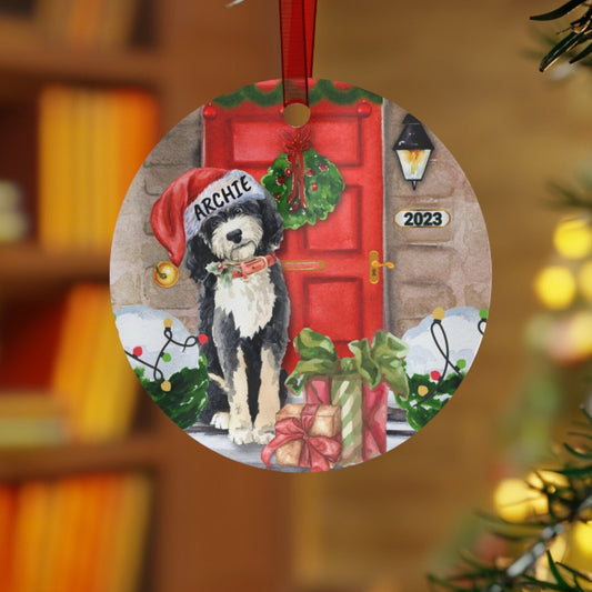 Personalized Custom Bernedoodle Christmas Metal Ornament - Bernedoodle Mom Dad Gift Idea, Double Sided Print, Doodle Dog Ornament