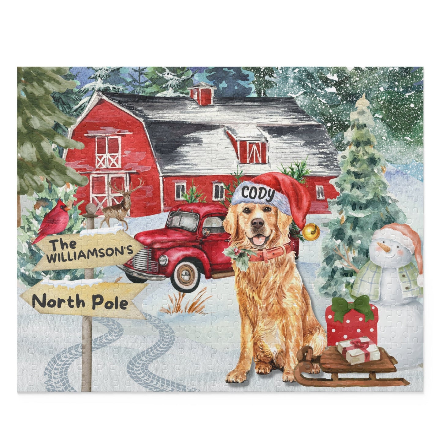 Personalized Golden Retriever Christmas Puzzle (120 - 252, 500-Piece) Golden Retriever Dog Mom or Dad Gift Idea, Gift Box Included